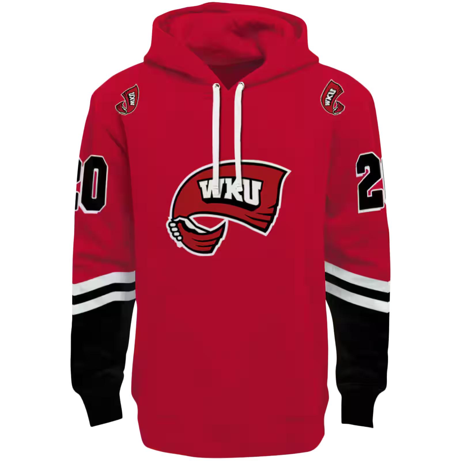 Custom Western Kentucky Hilltoppers Striped Sleeves Red Hoodie