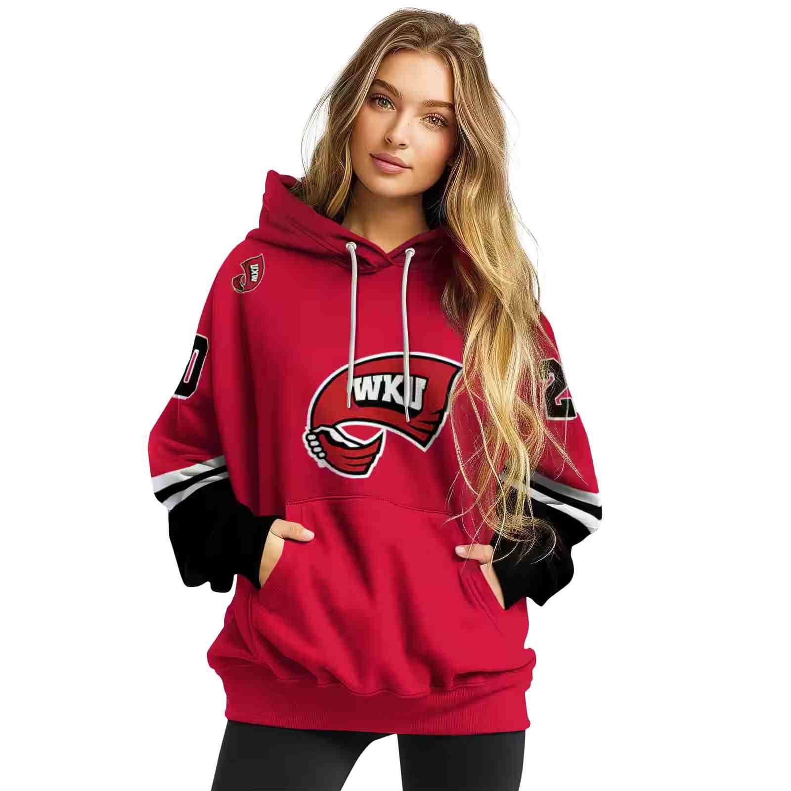 custom western kentucky hilltoppers striped sleeves red hoodie high quality