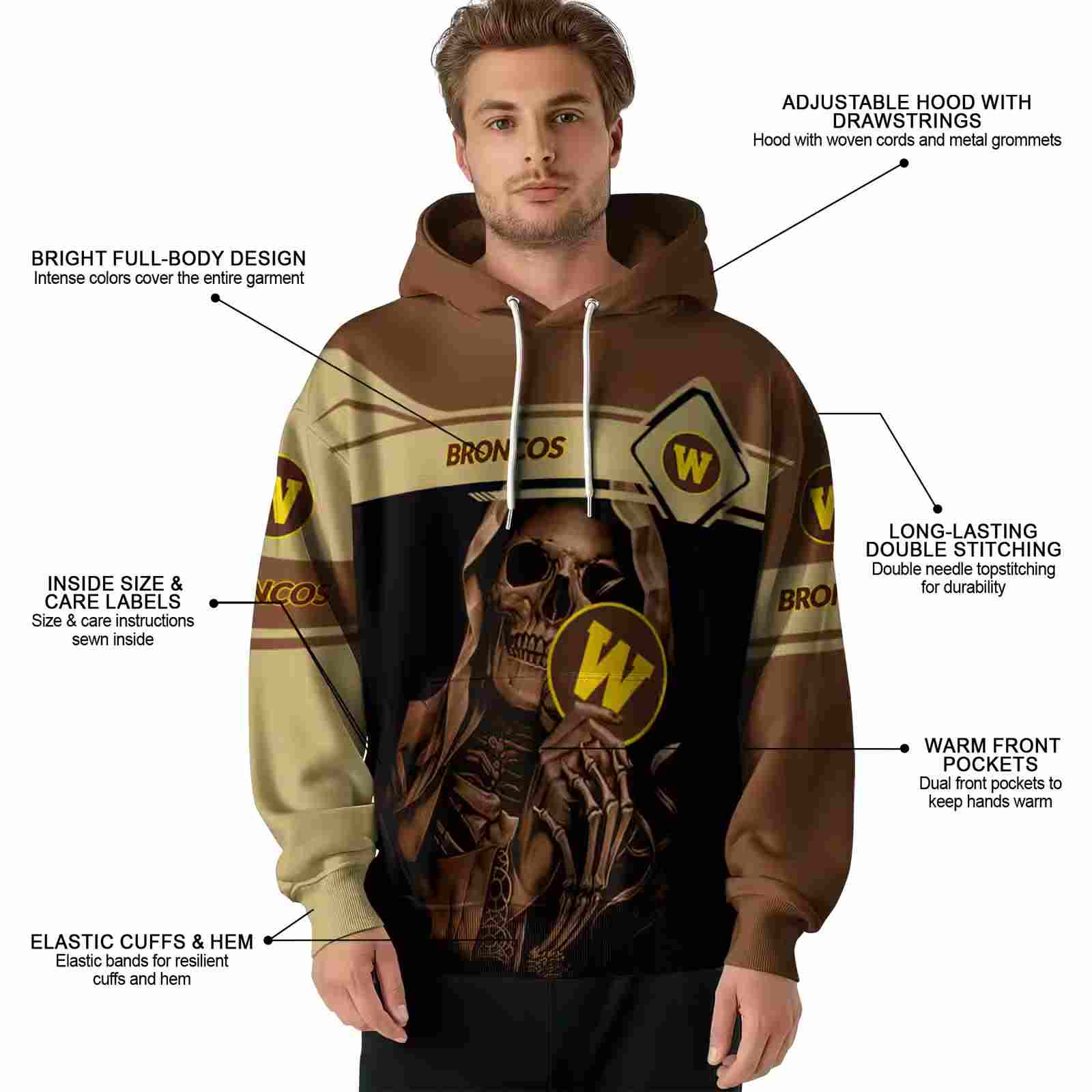 custom western michigan broncos grim reaper brown black hoodie latest model