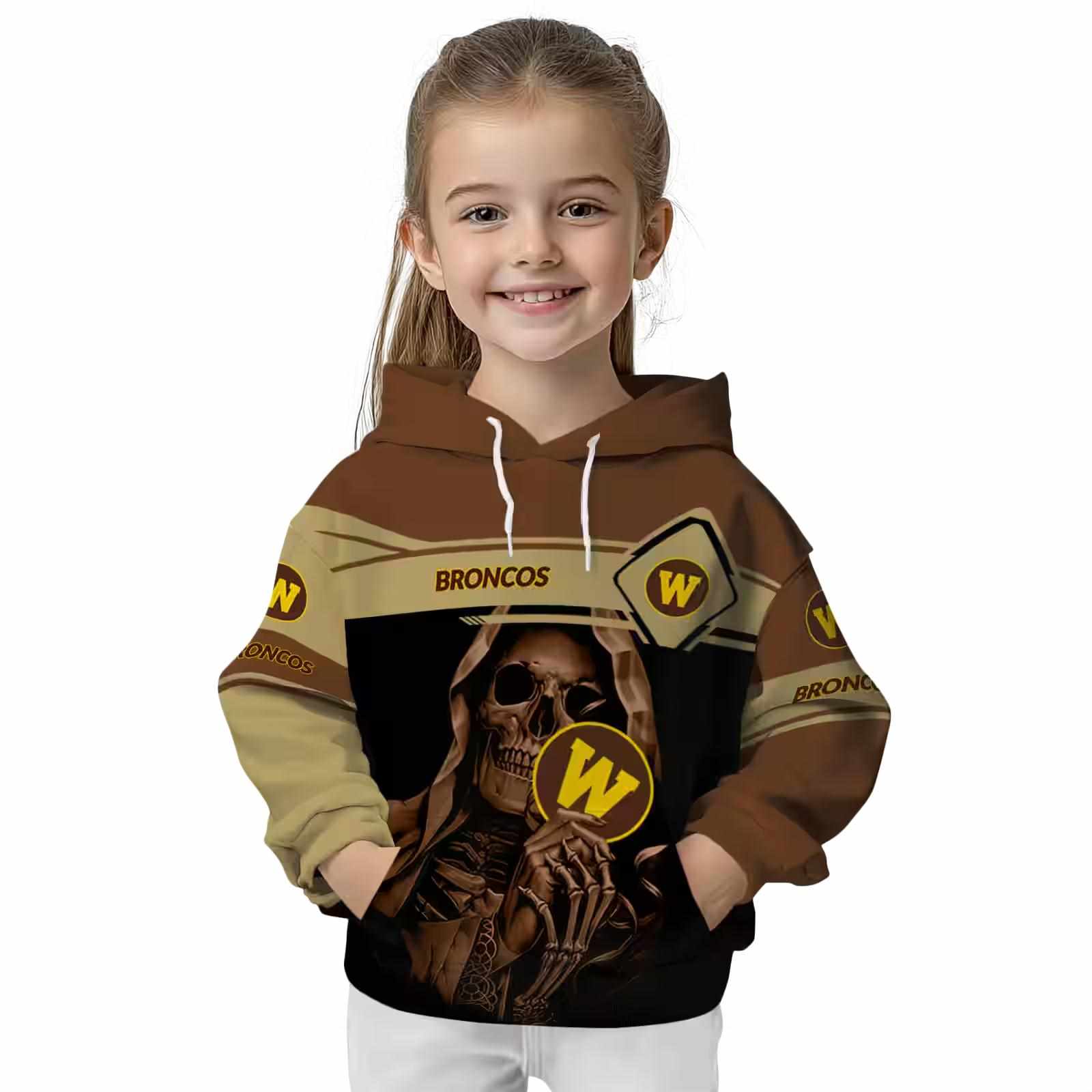 custom western michigan broncos grim reaper brown black hoodie top rated