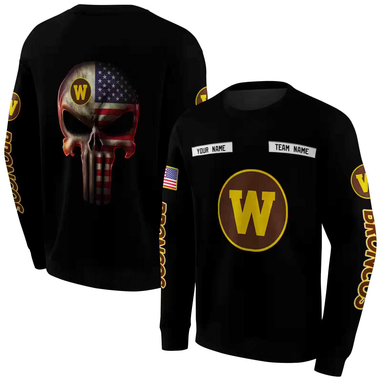 custom western michigan broncos punisher skull black hoodie premium grade