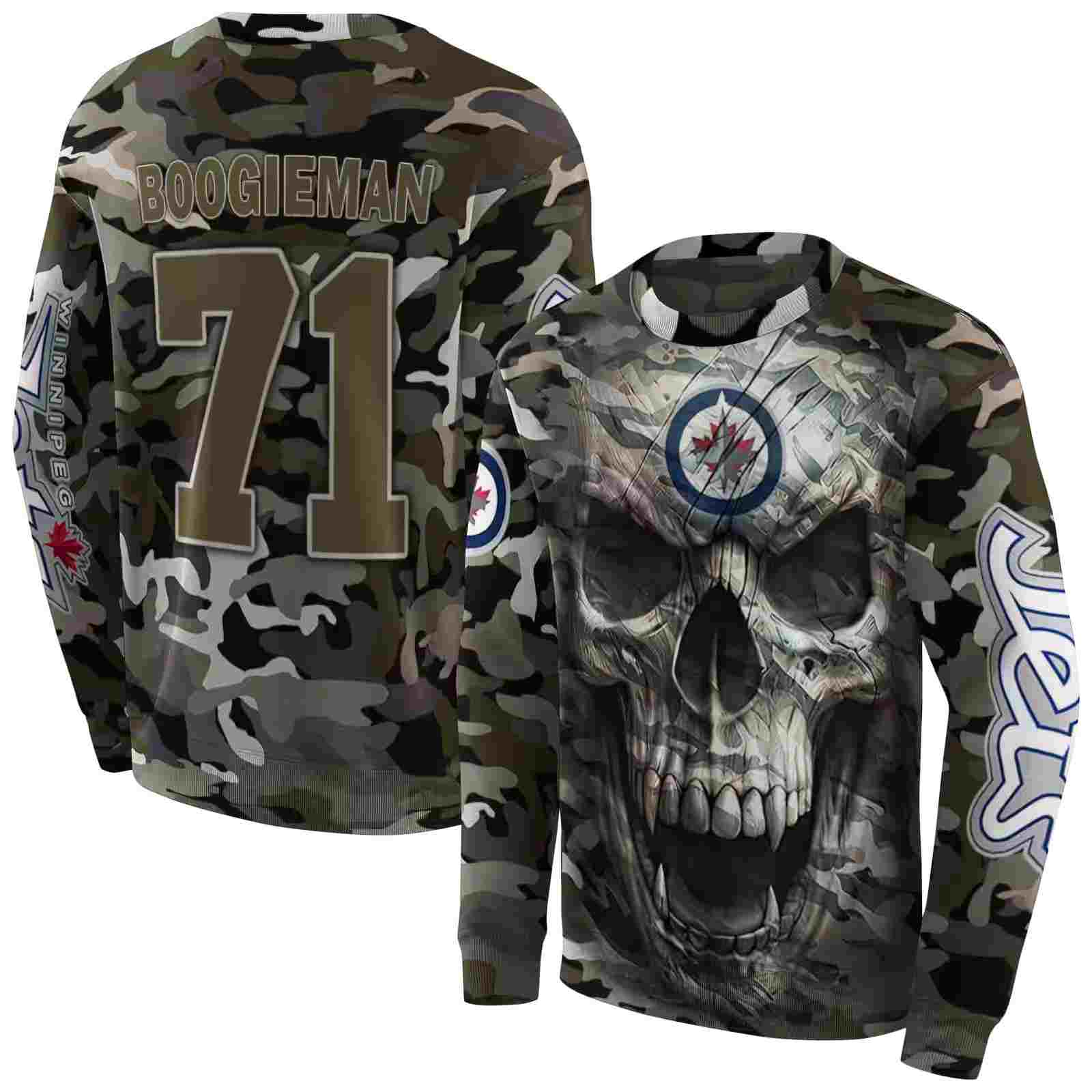 custom winnipeg jets camo skull hoodie premium grade