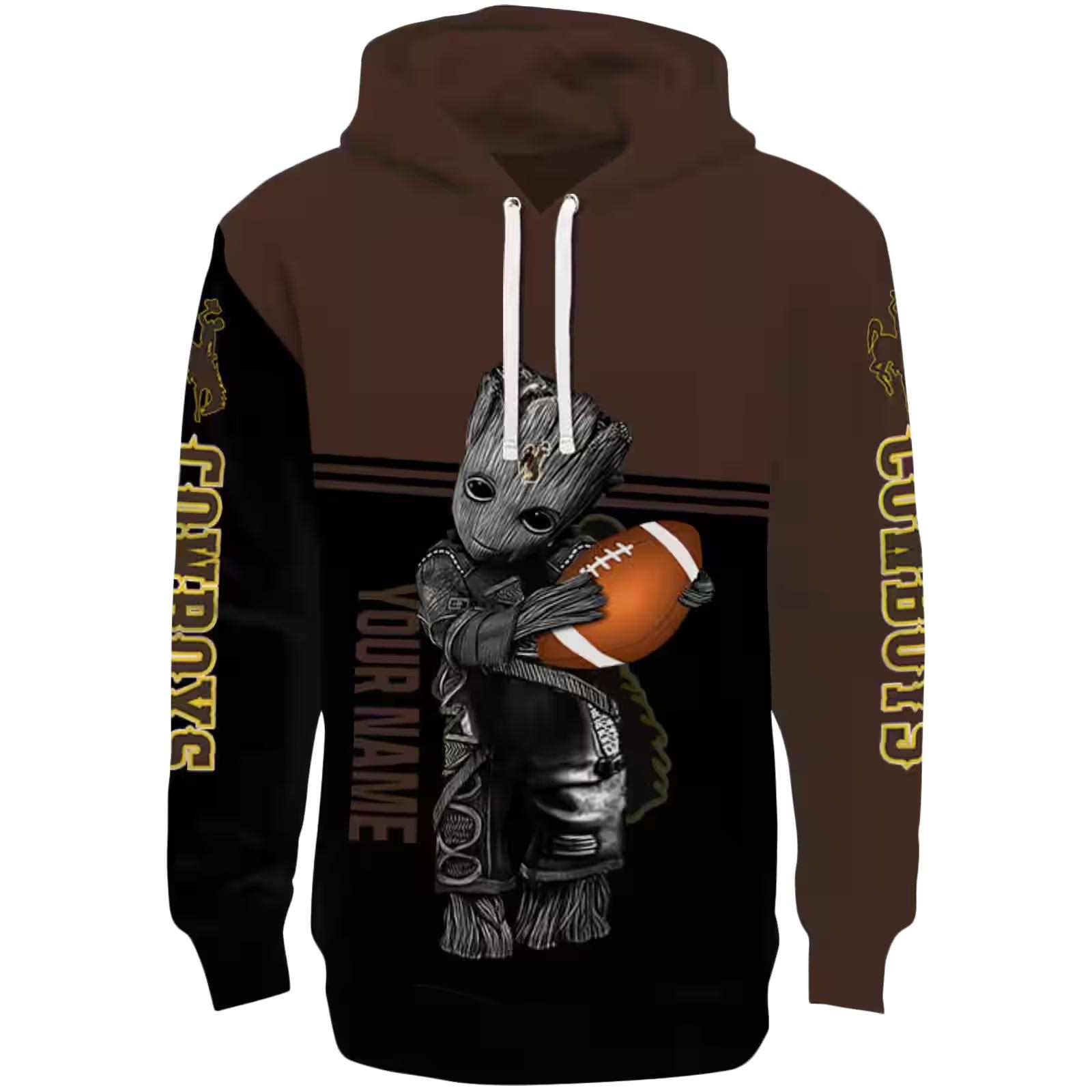 Custom Wyoming Cowboys Baby Groot Brown Black Hoodie