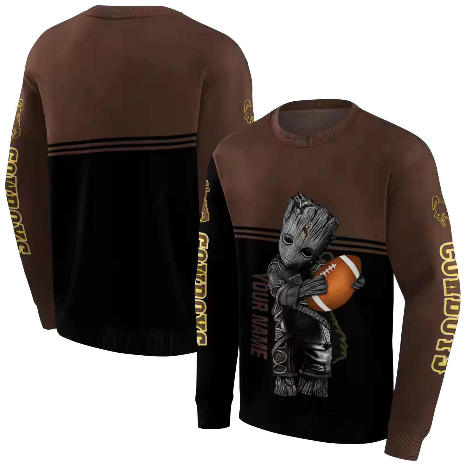 custom wyoming cowboys baby groot brown black hoodie premium grade