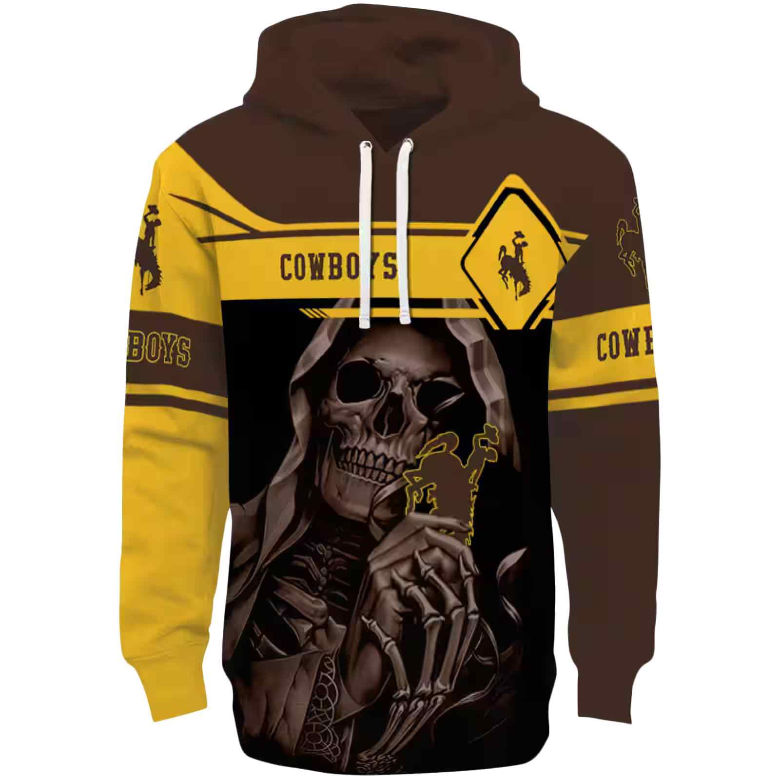 Custom Wyoming Cowboys Grim Reaper Brown Black Hoodie