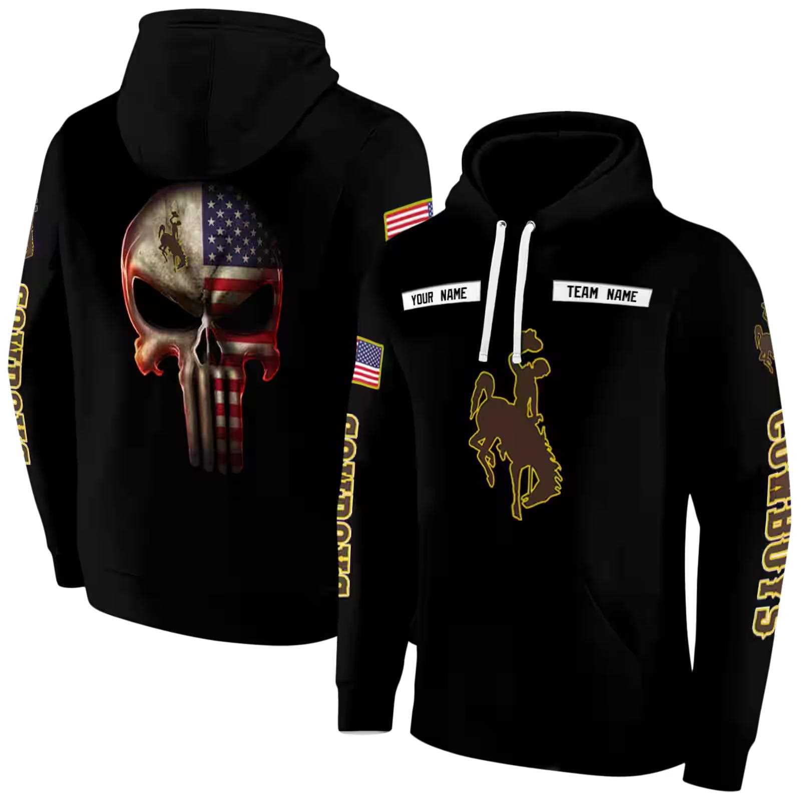 custom wyoming cowboys punisher skull black hoodie fashion forward