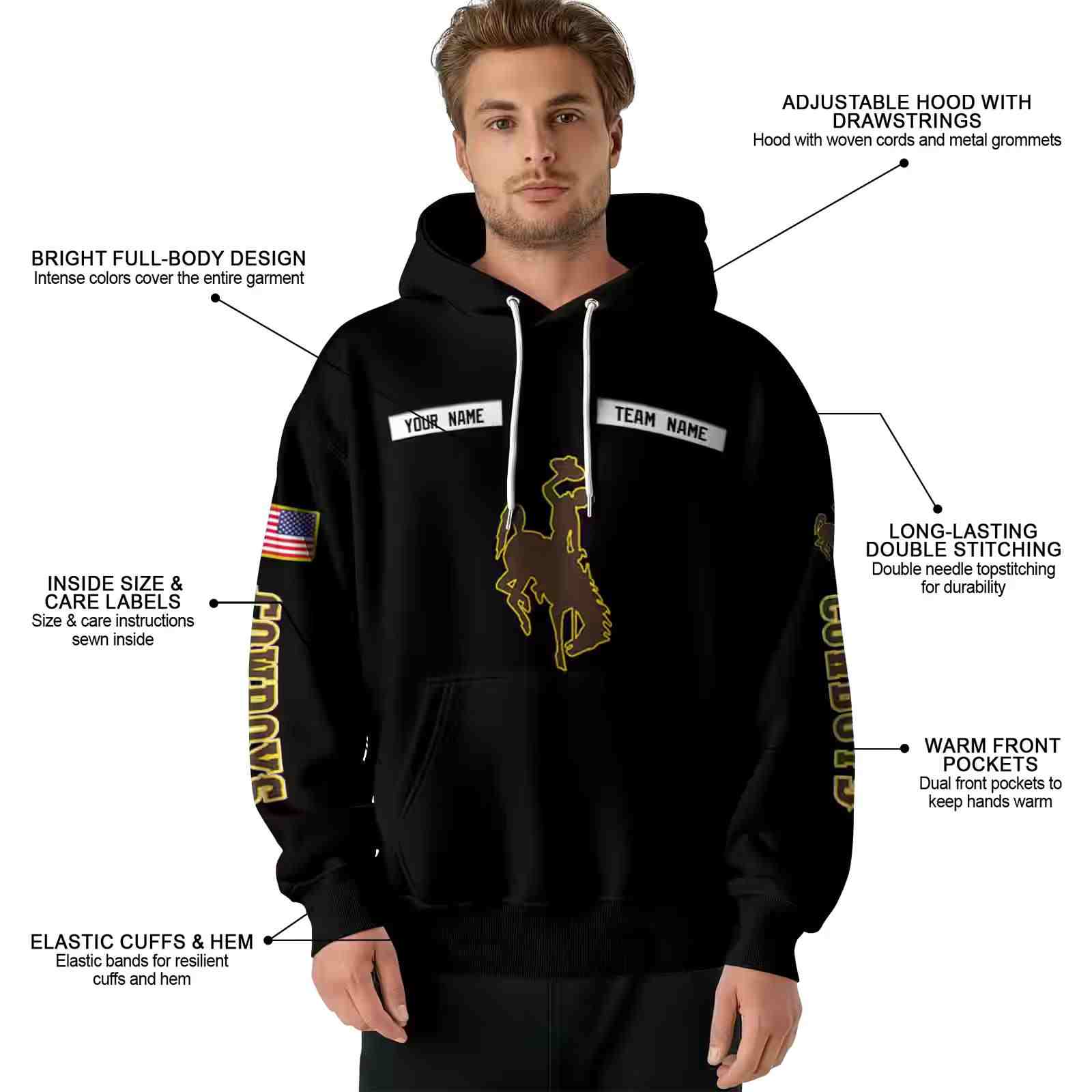 custom wyoming cowboys punisher skull black hoodie latest model