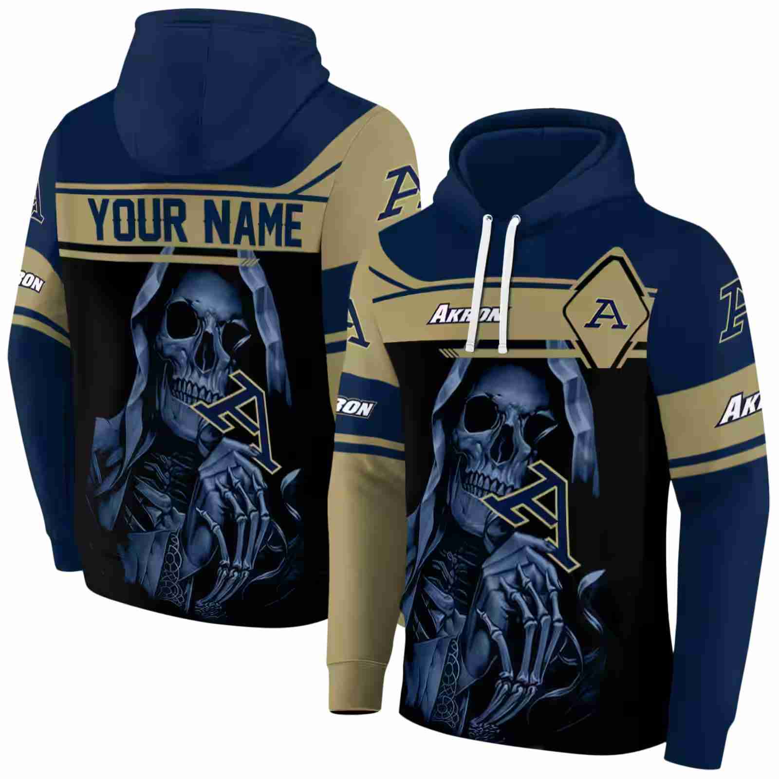 customized akron zips grim reaper blue black hoodie fashion forward