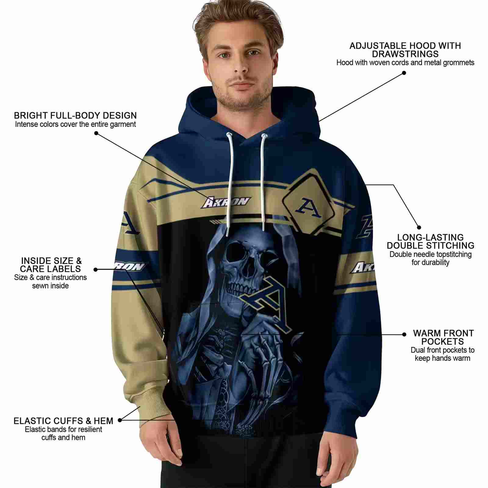 customized akron zips grim reaper blue black hoodie latest model