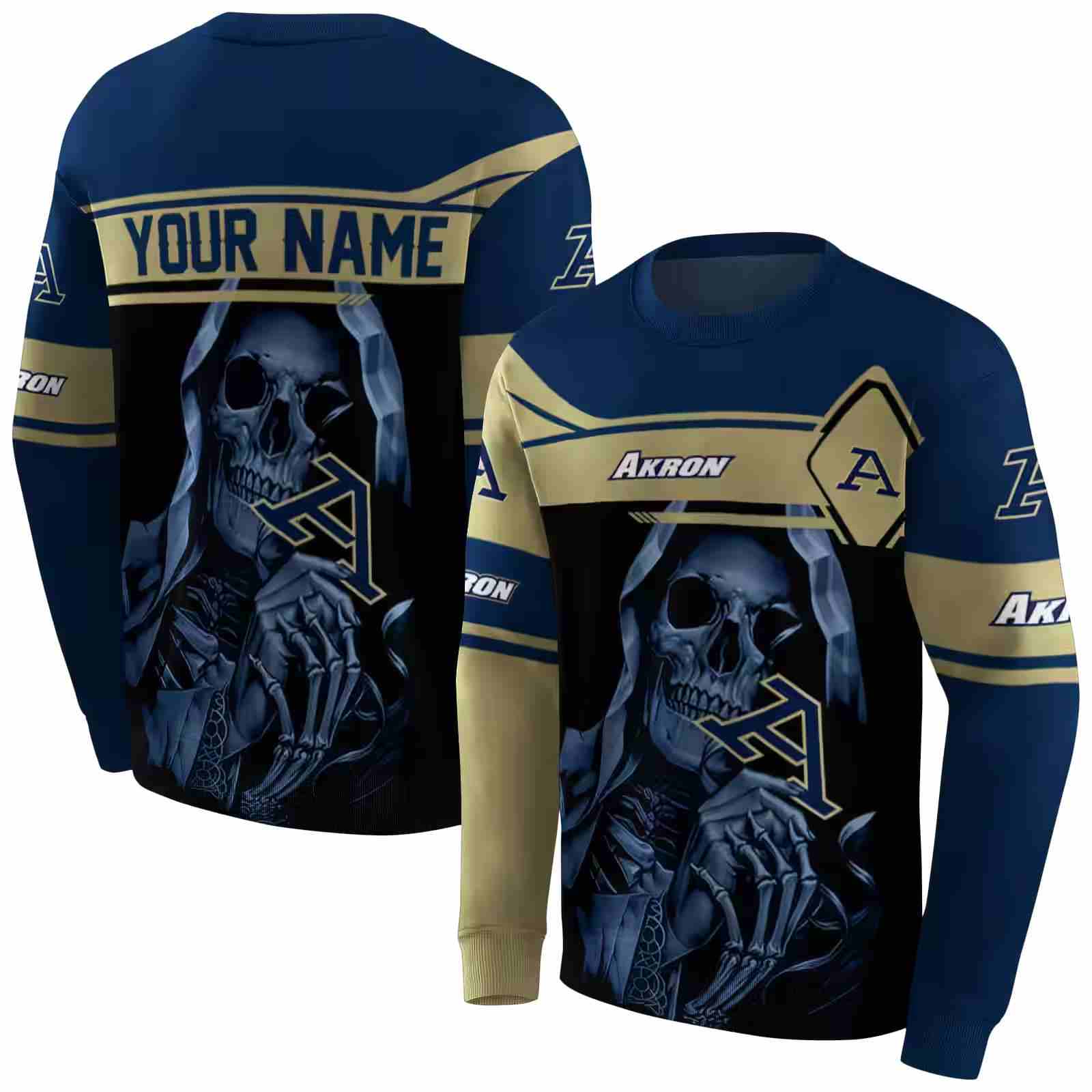 customized akron zips grim reaper blue black hoodie premium grade