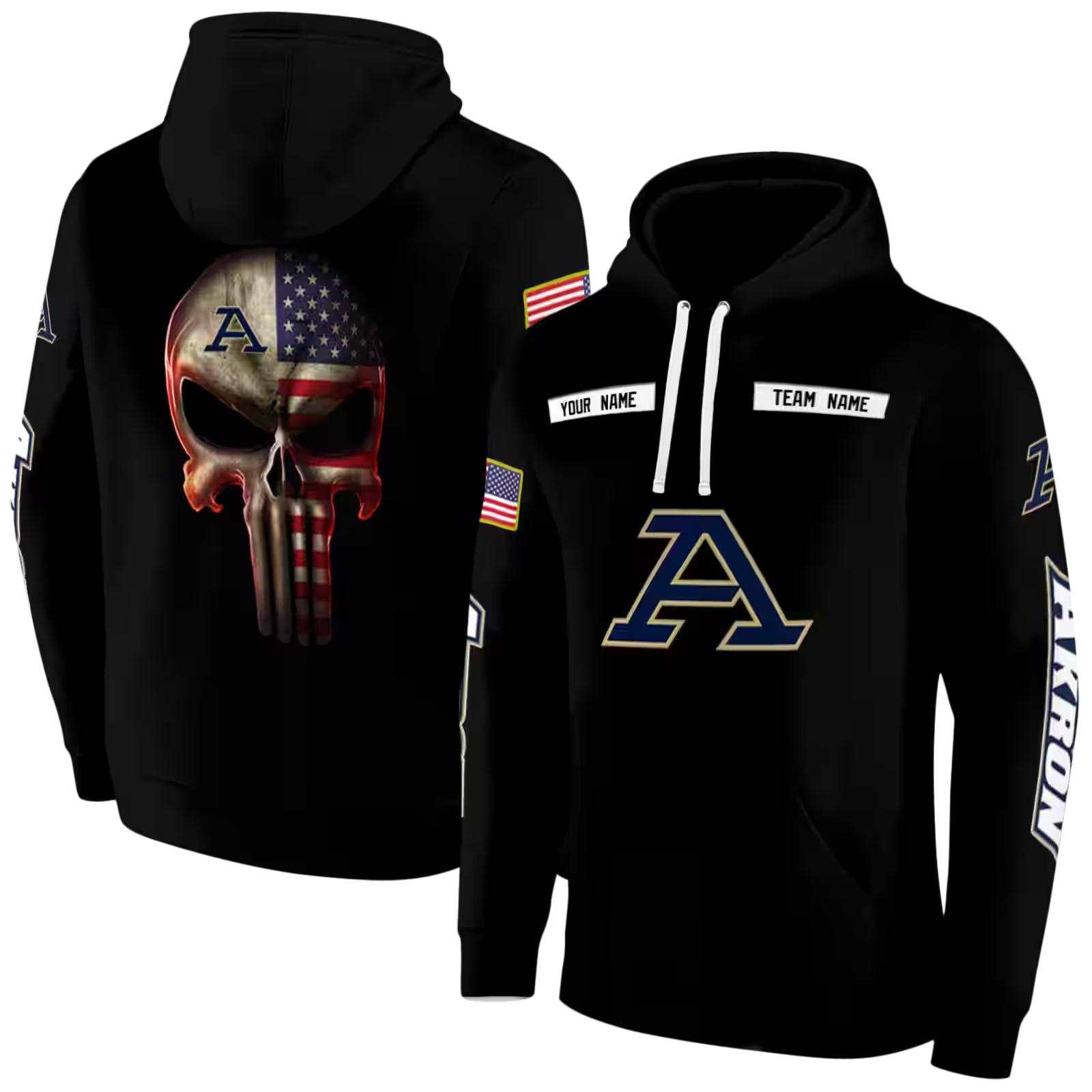 customized akron zips punisher skull black hoodie fashion forward