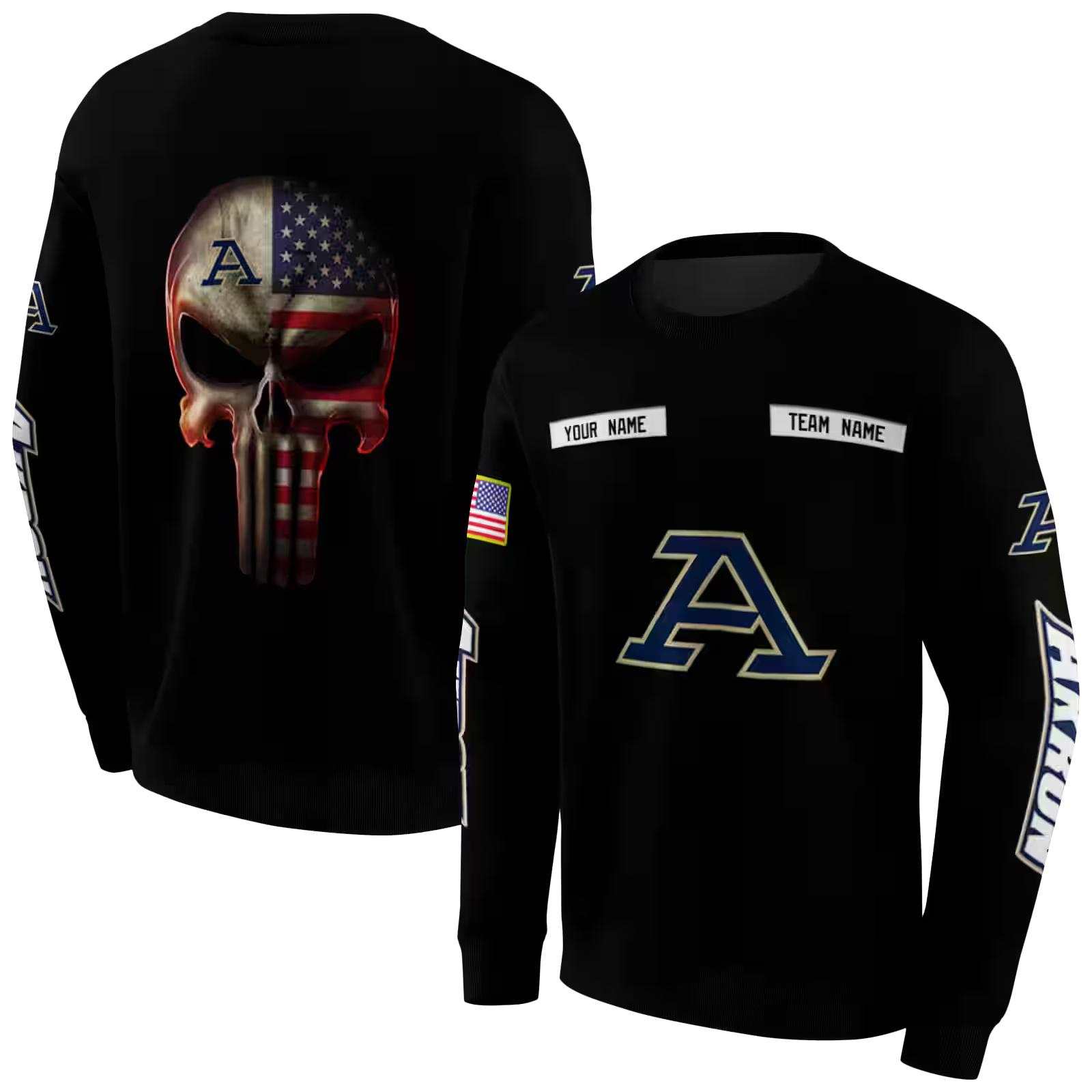 customized akron zips punisher skull black hoodie premium grade