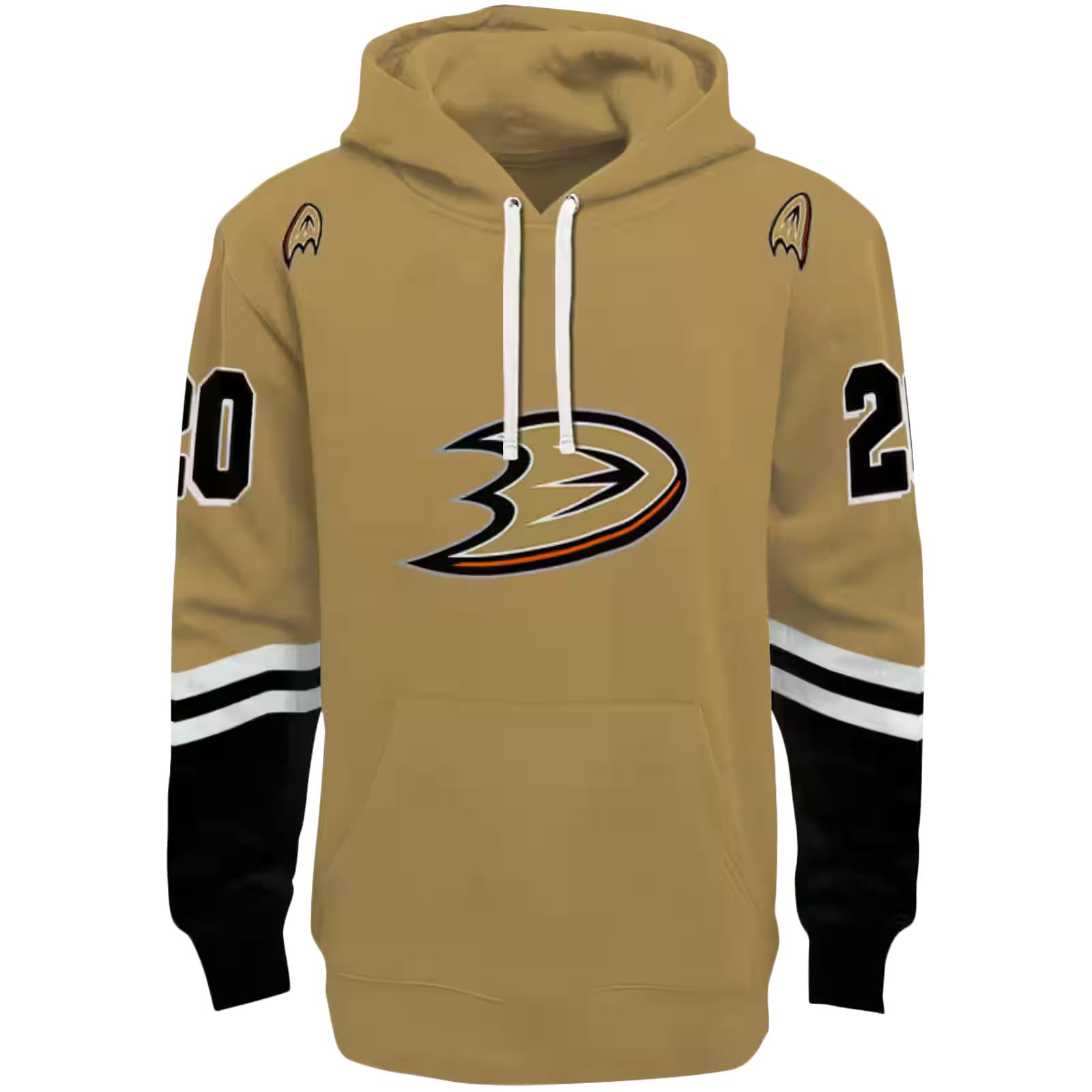 Customized Anaheim Ducks Striped Sleeves Gold Hoodie