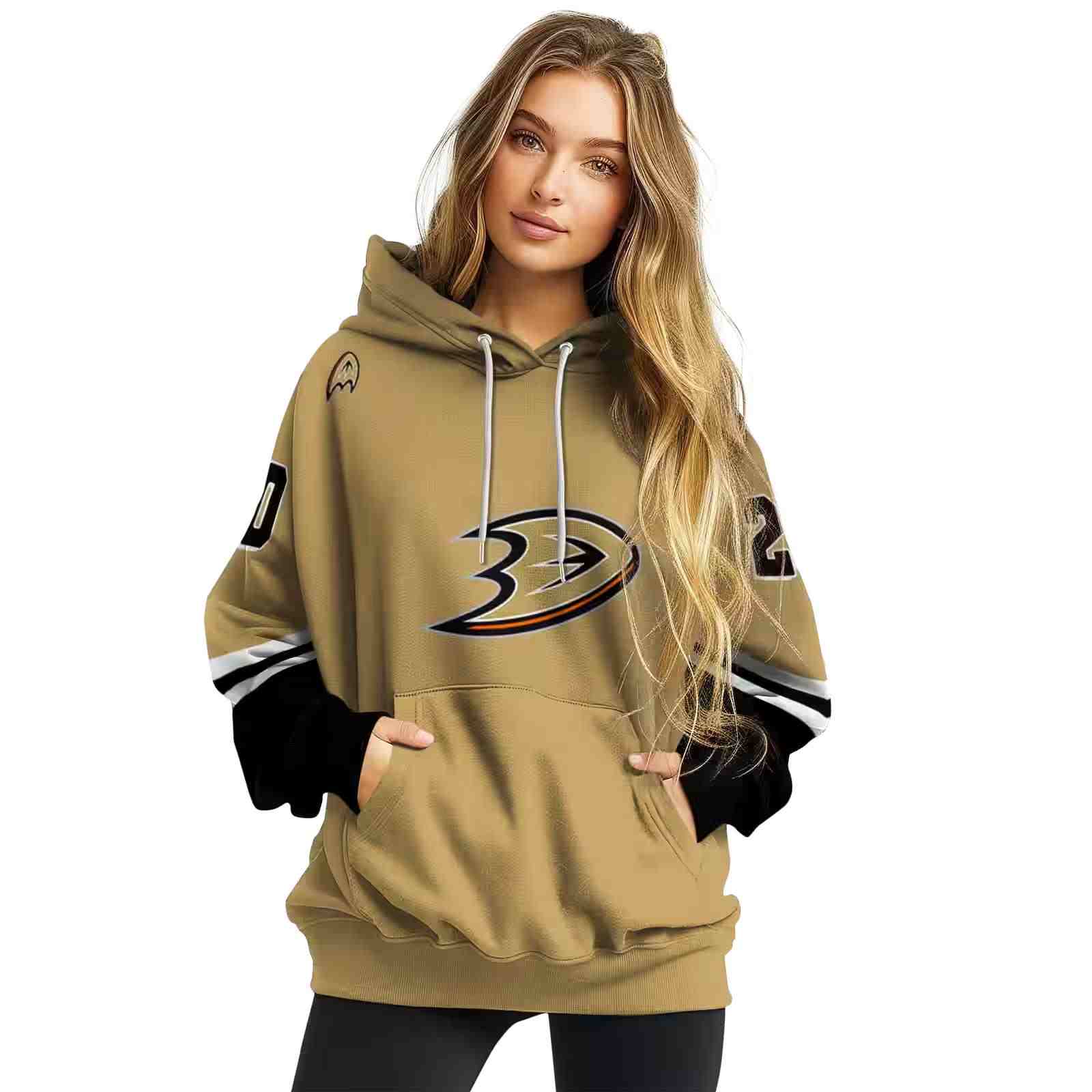 customized anaheim ducks striped sleeves gold hoodie high quality