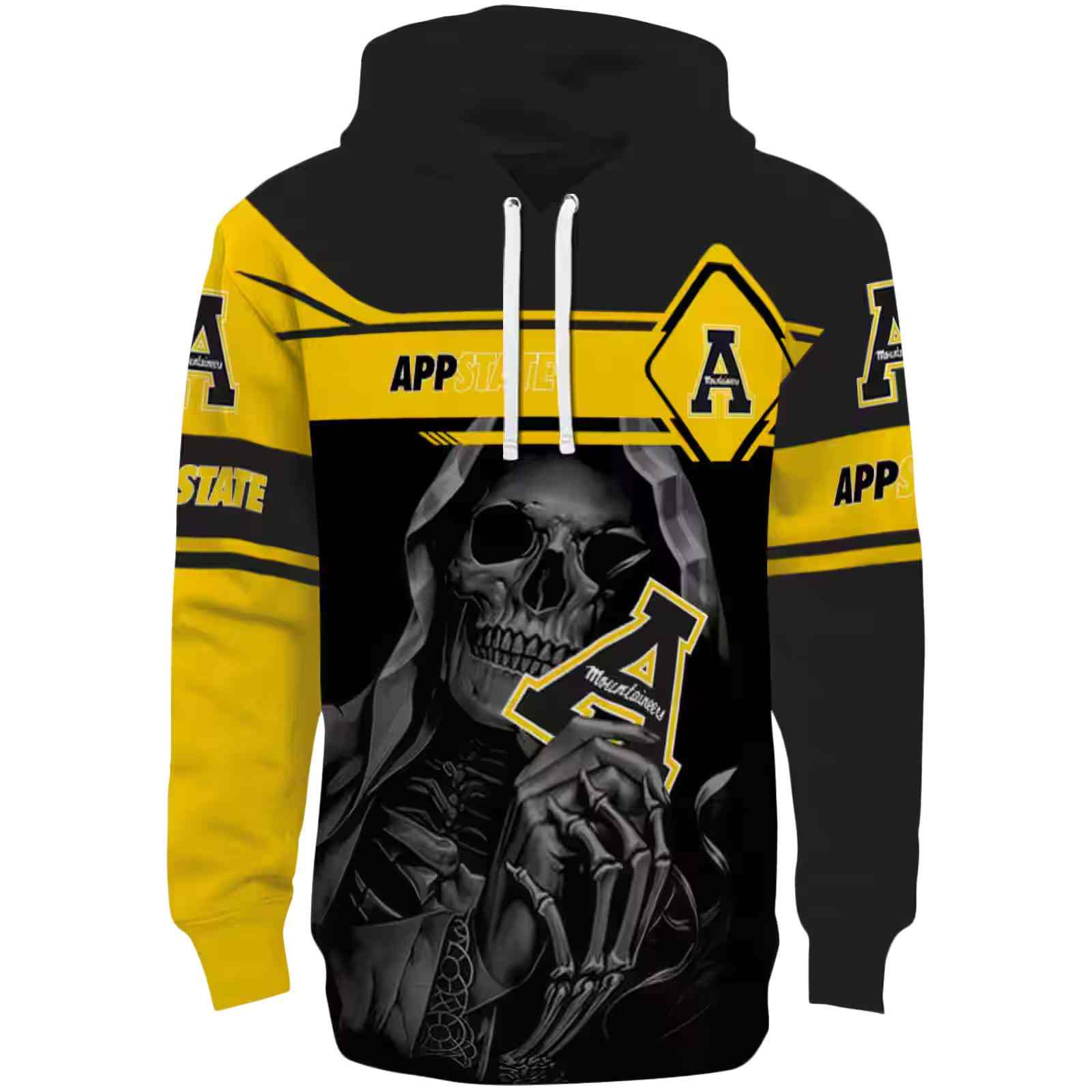 Customized Appalachian State Mountaineers Grim Reaper Black Hoodie