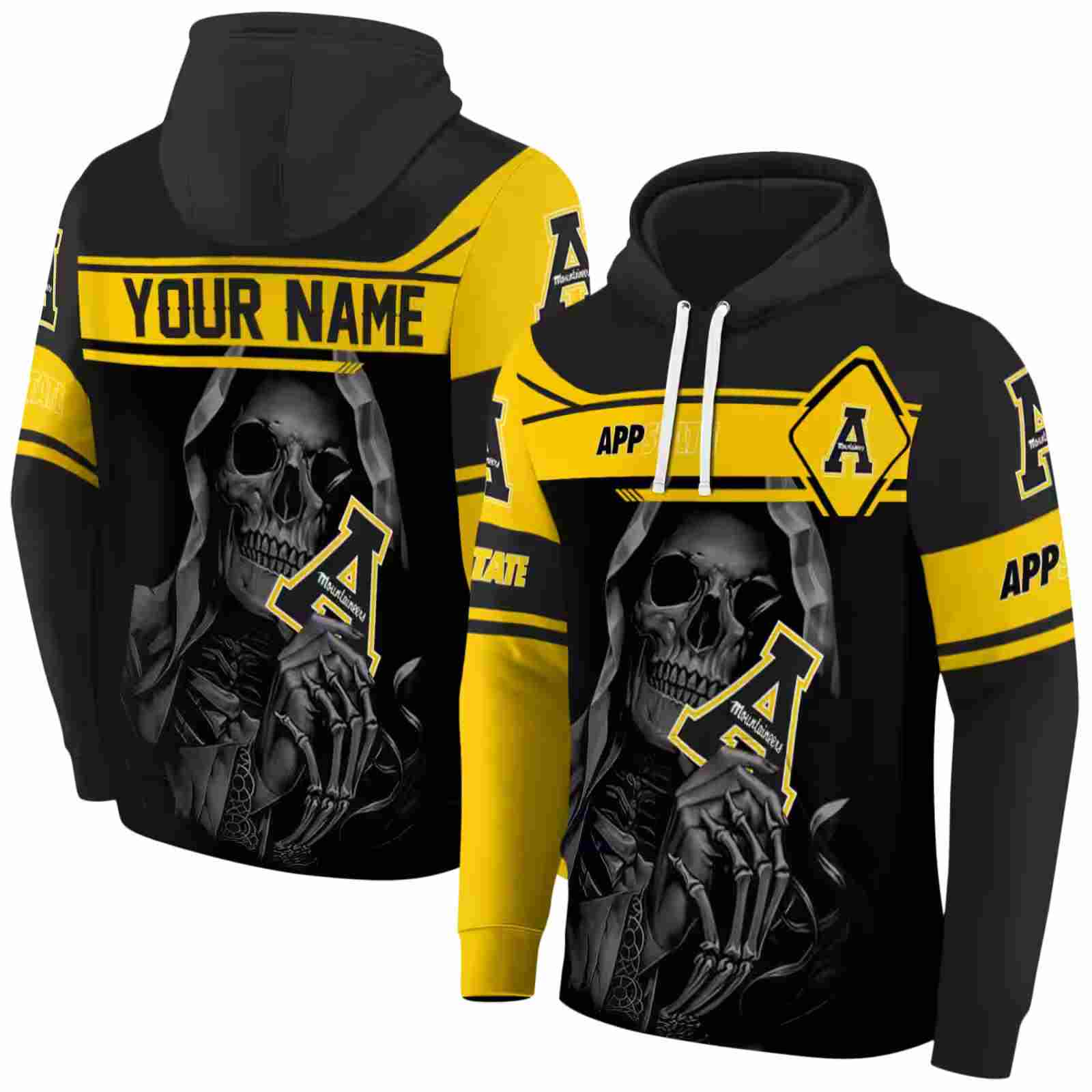 customized appalachian state mountaineers grim reaper black hoodie fashion forward