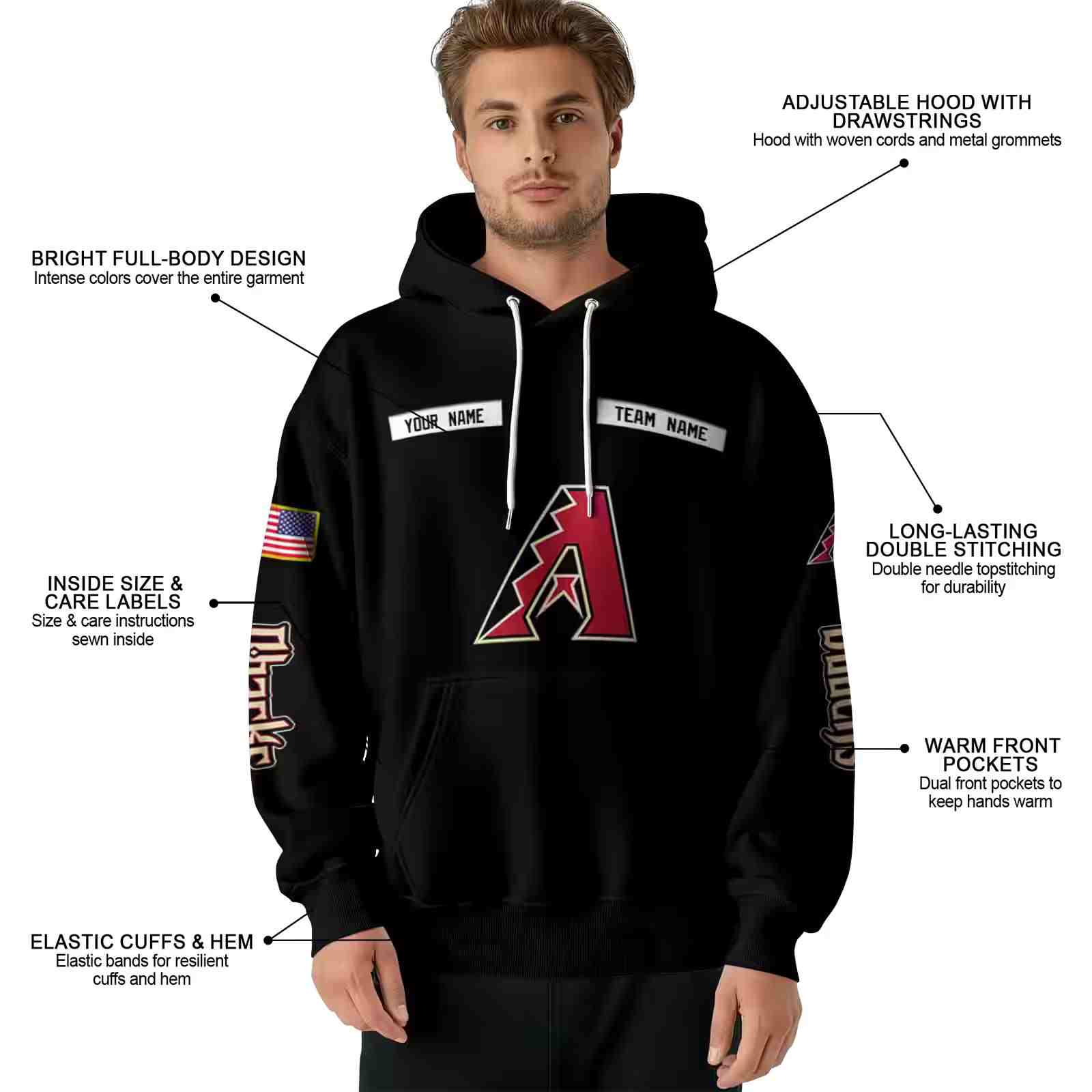 customized arizona diamondbacks punisher skull black hoodie latest model