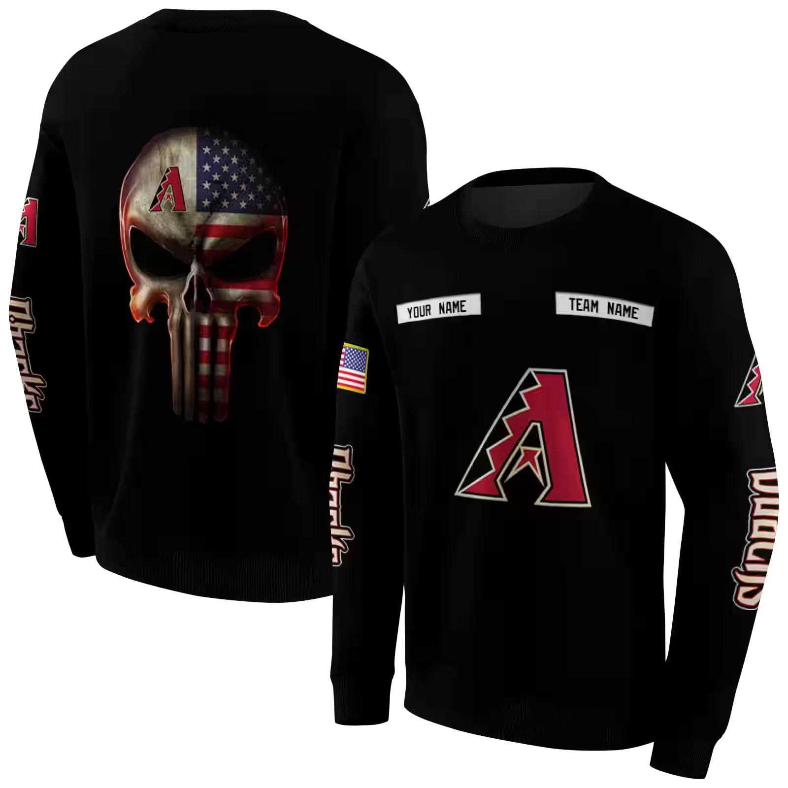 customized arizona diamondbacks punisher skull black hoodie premium grade