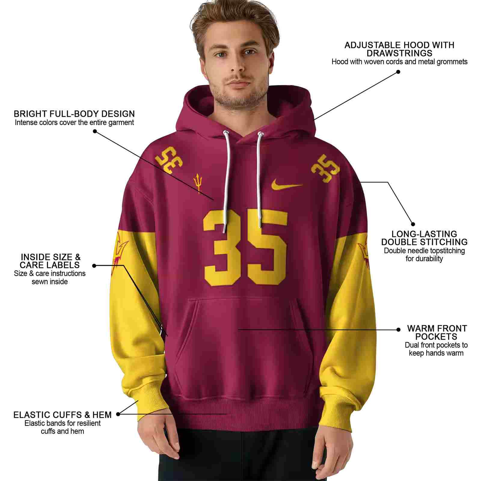 customized arizona state sun devils minimal design maroon hoodie latest model