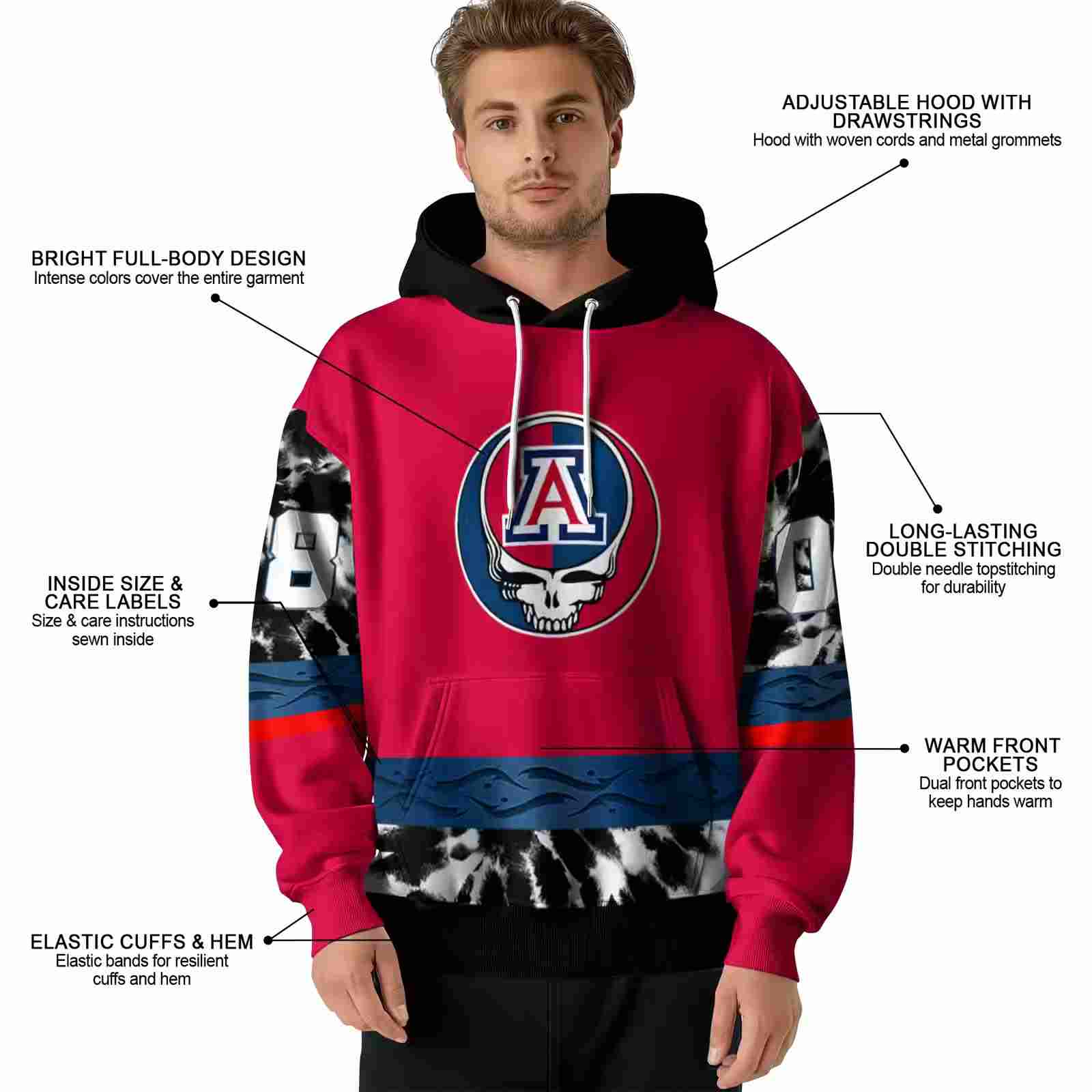 customized arizona wildcats grateful vibes red hoodie latest model