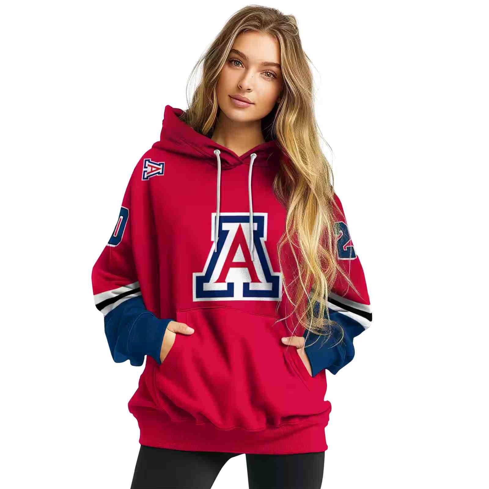 customized arizona wildcats striped sleeves red hoodie high quality