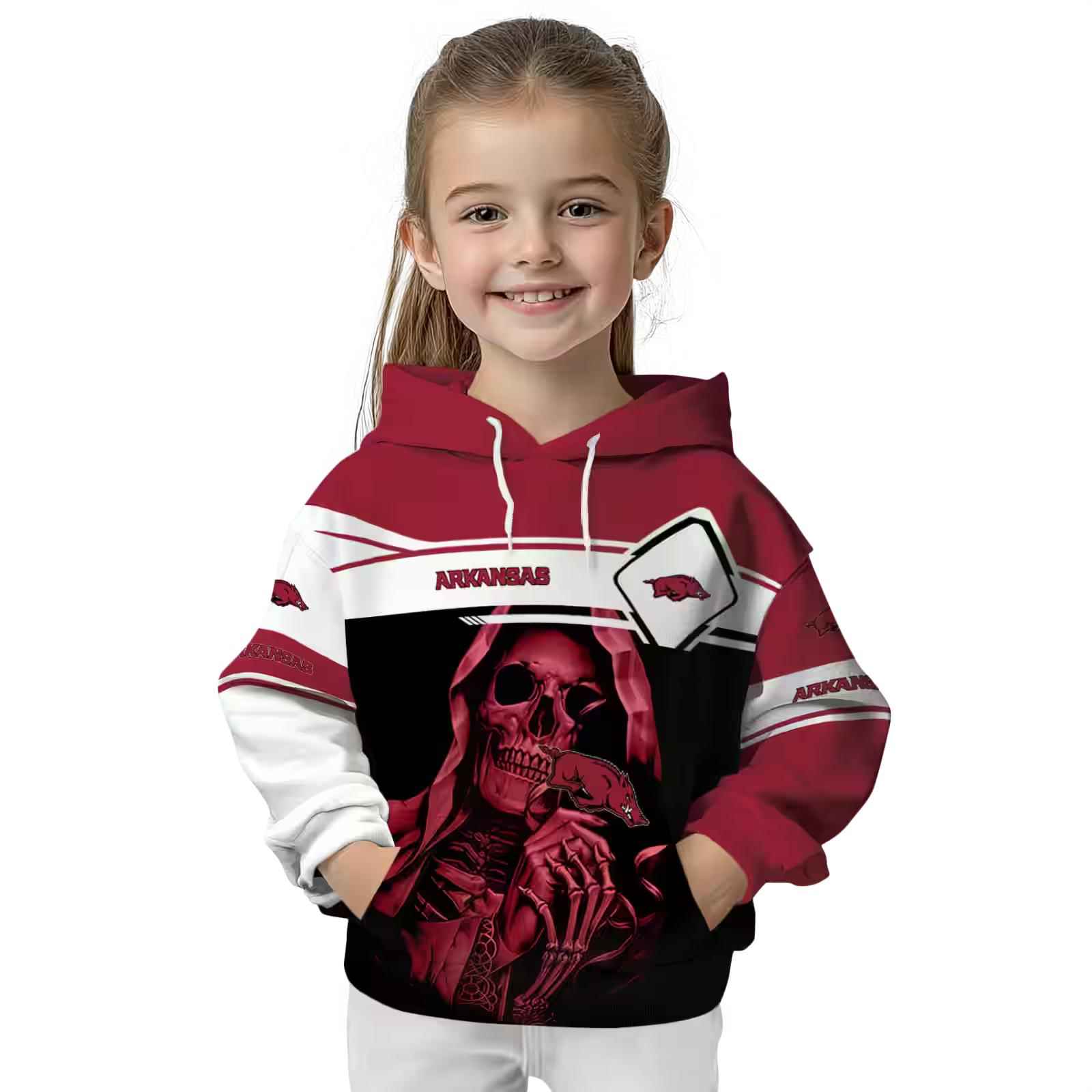 customized arkansas razorbacks grim reaper red black hoodie top rated