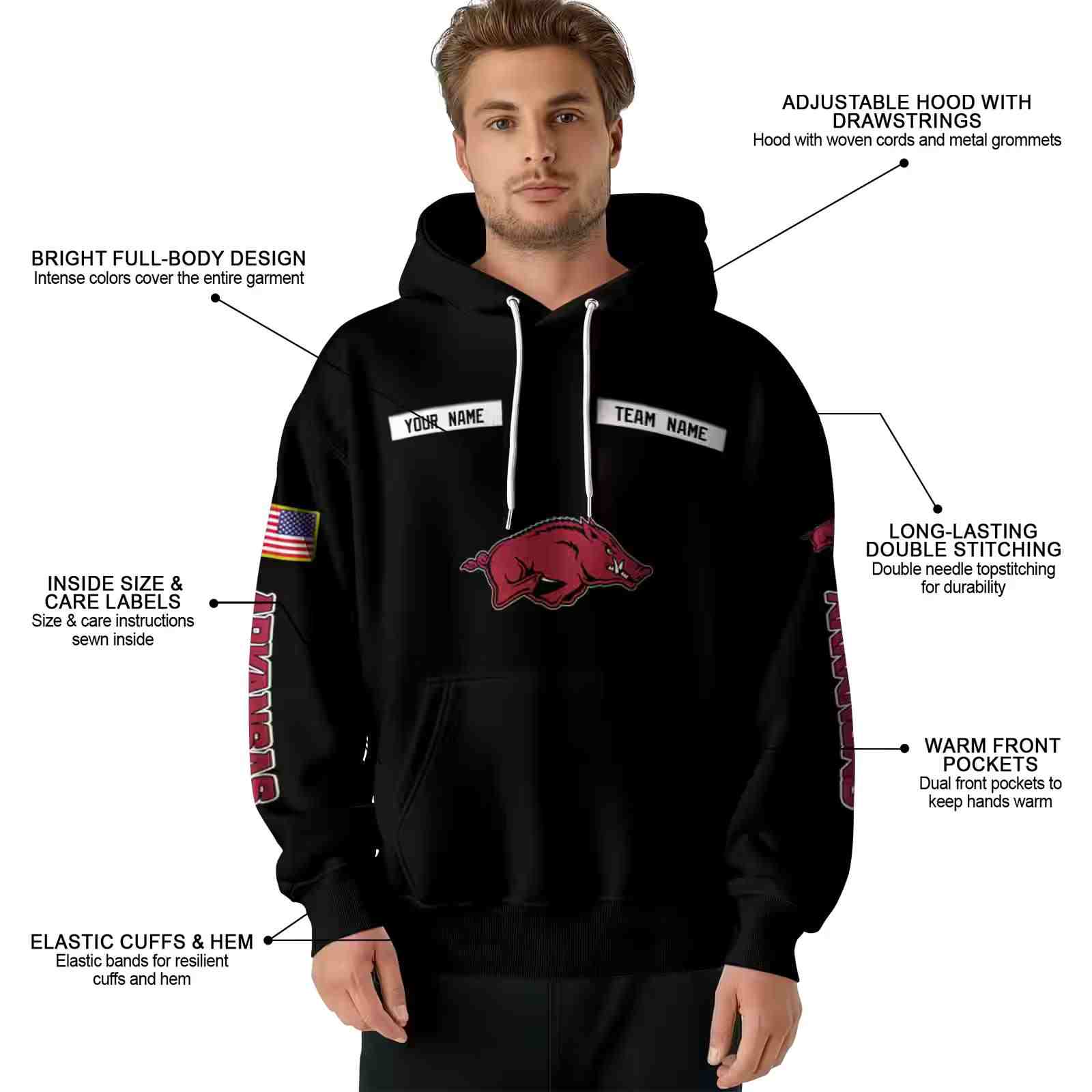 customized arkansas razorbacks punisher skull black hoodie latest model