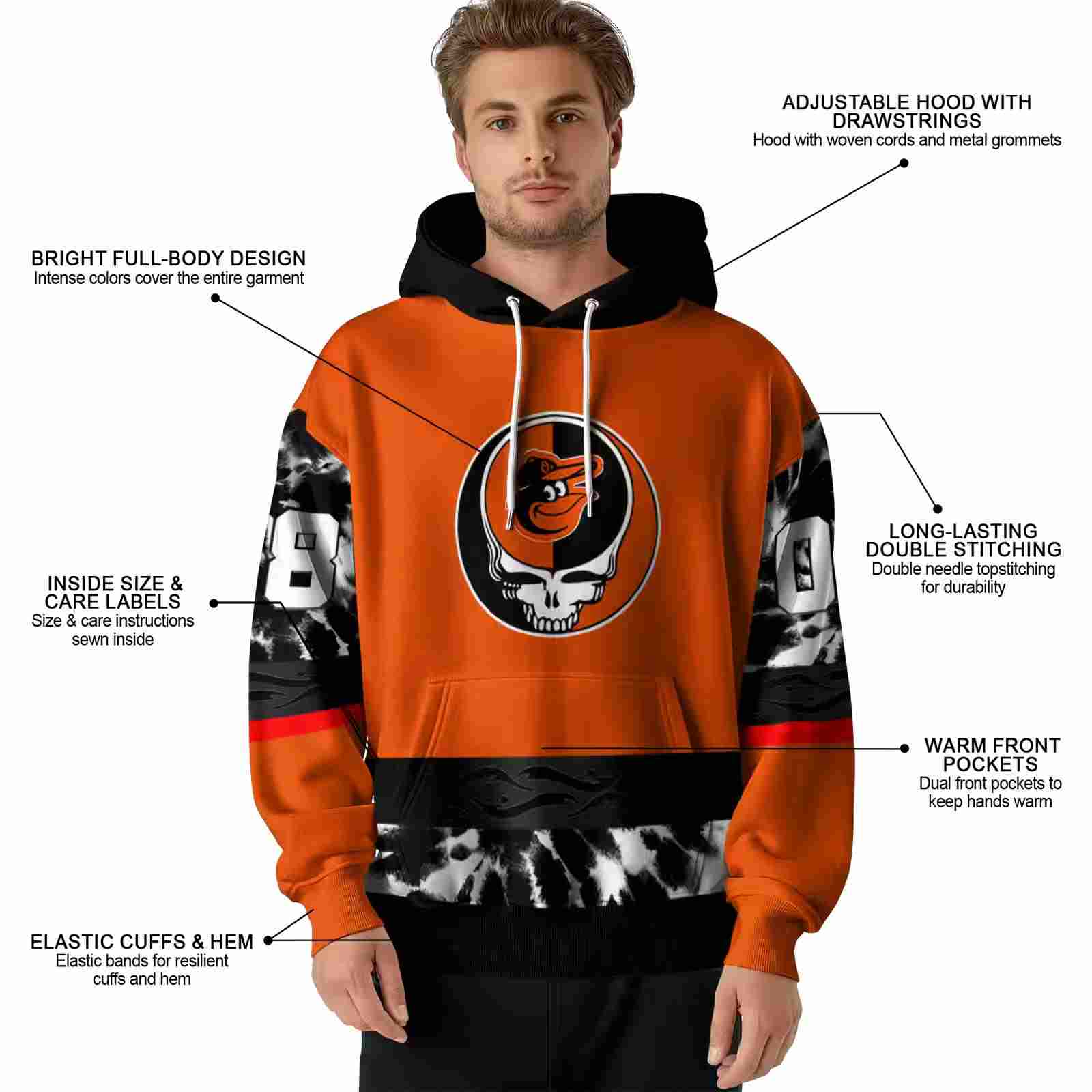 customized baltimore orioles grateful vibes orange hoodie latest model