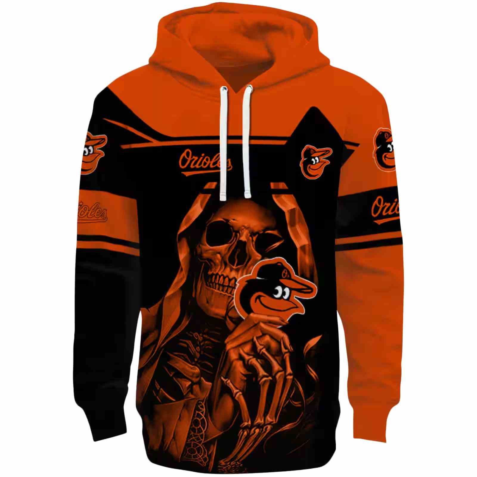 Customized Baltimore Orioles Grim Reaper Orange Black Hoodie