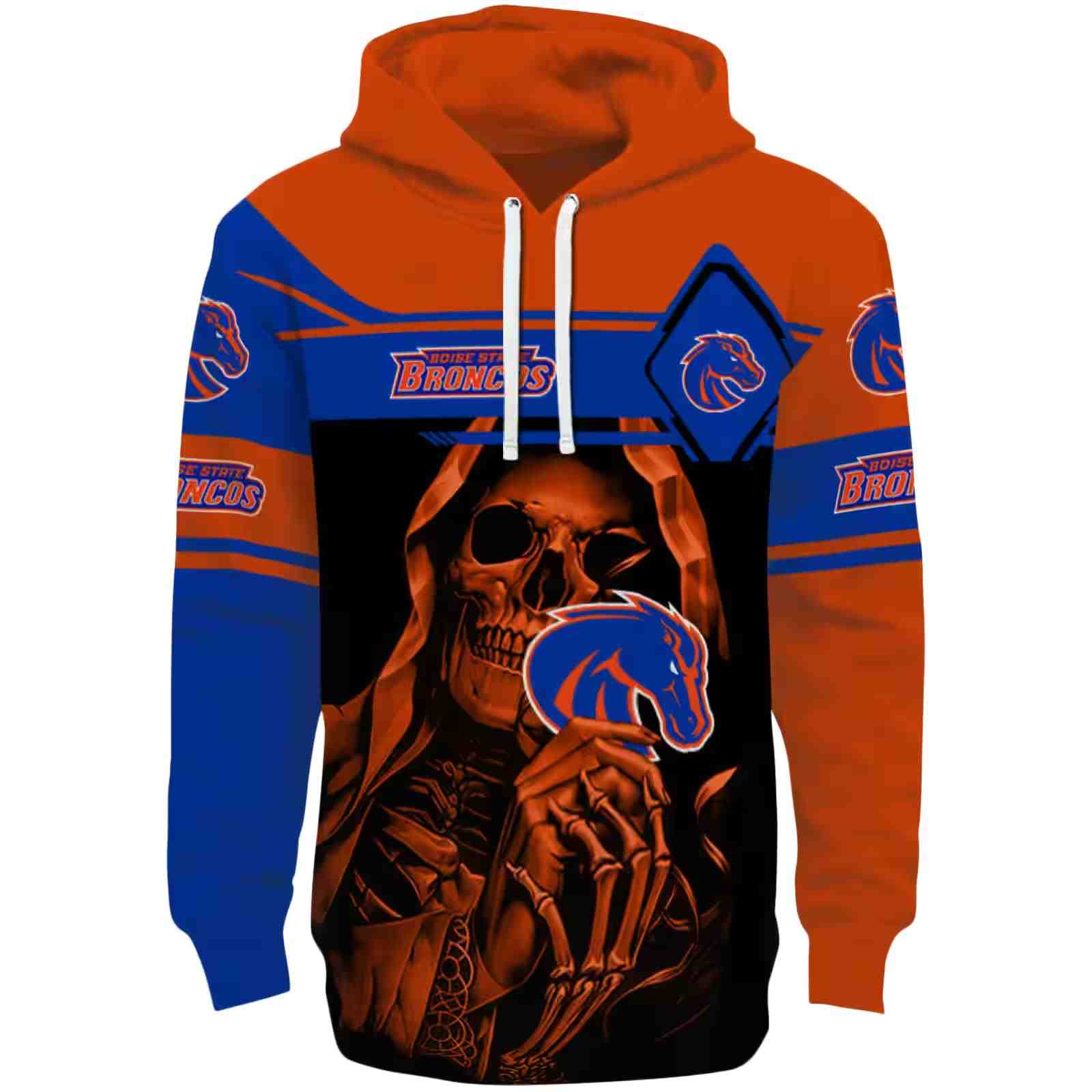 Customized Boise State Broncos Grim Reaper Orange Black Hoodie
