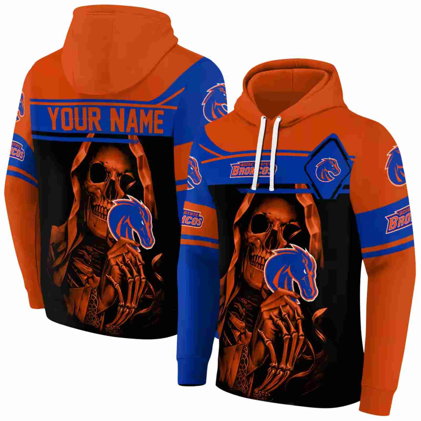 customized boise state broncos grim reaper orange black hoodie fashion forward