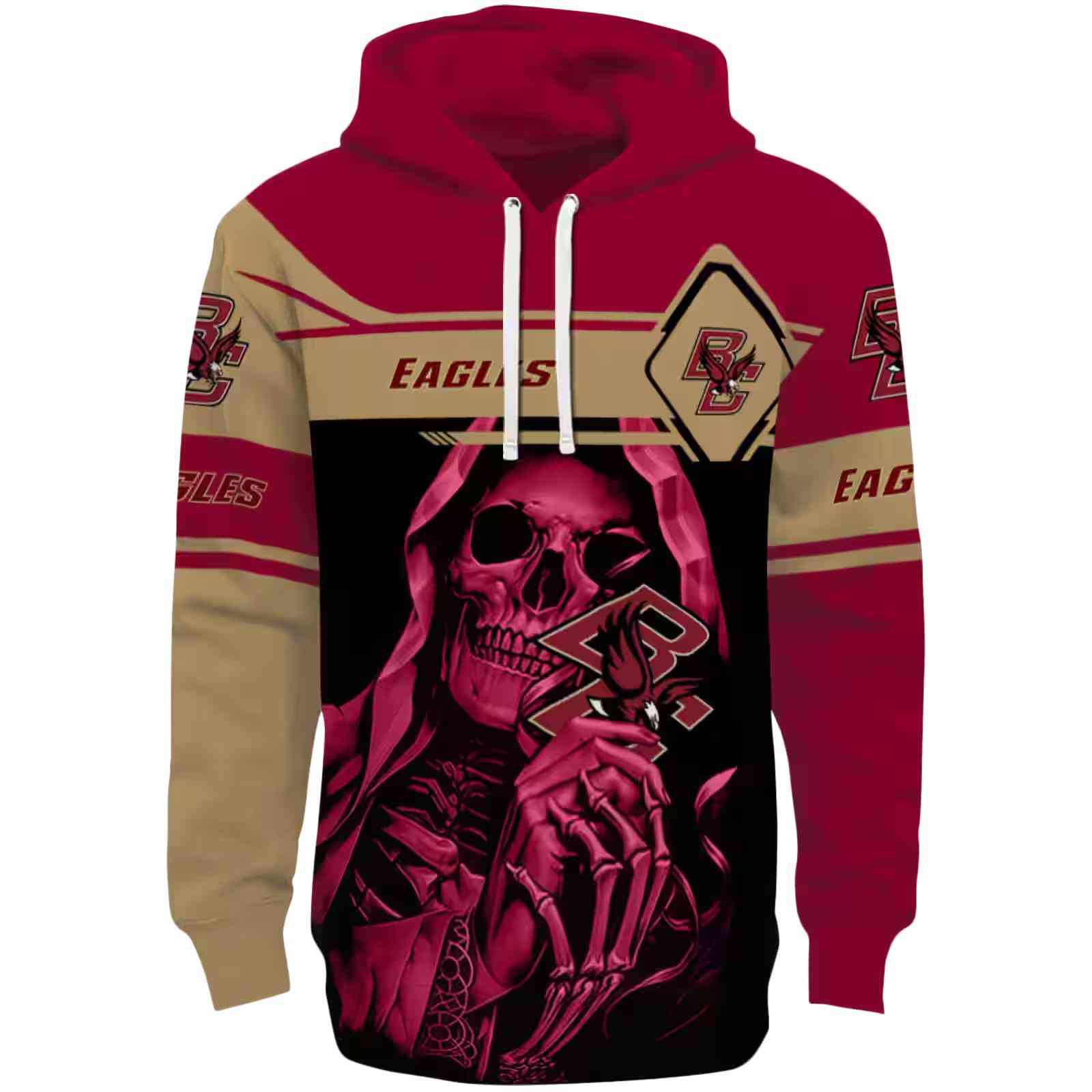Customized Boston College Eagles Grim Reaper Maroon Black Hoodie