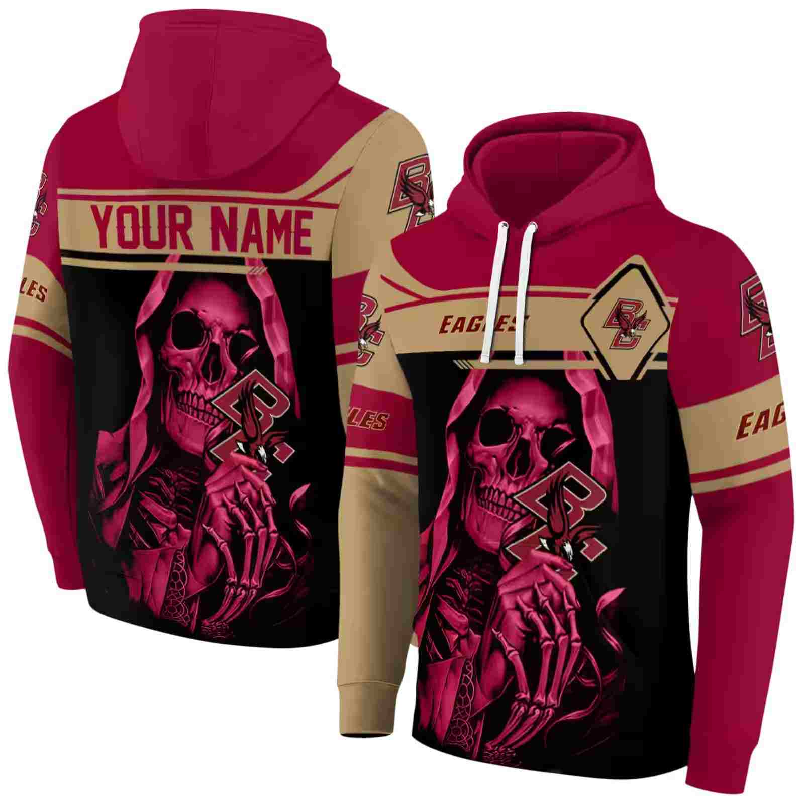 customized boston college eagles grim reaper maroon black hoodie fashion forward
