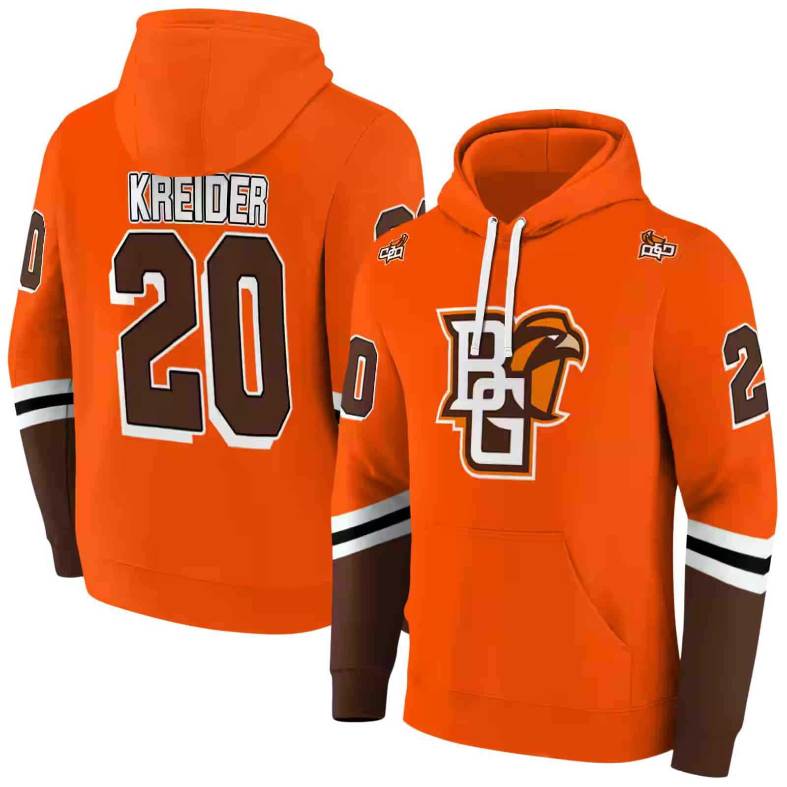 customized bowling green falcons striped sleeves orange hoodie fashion forward