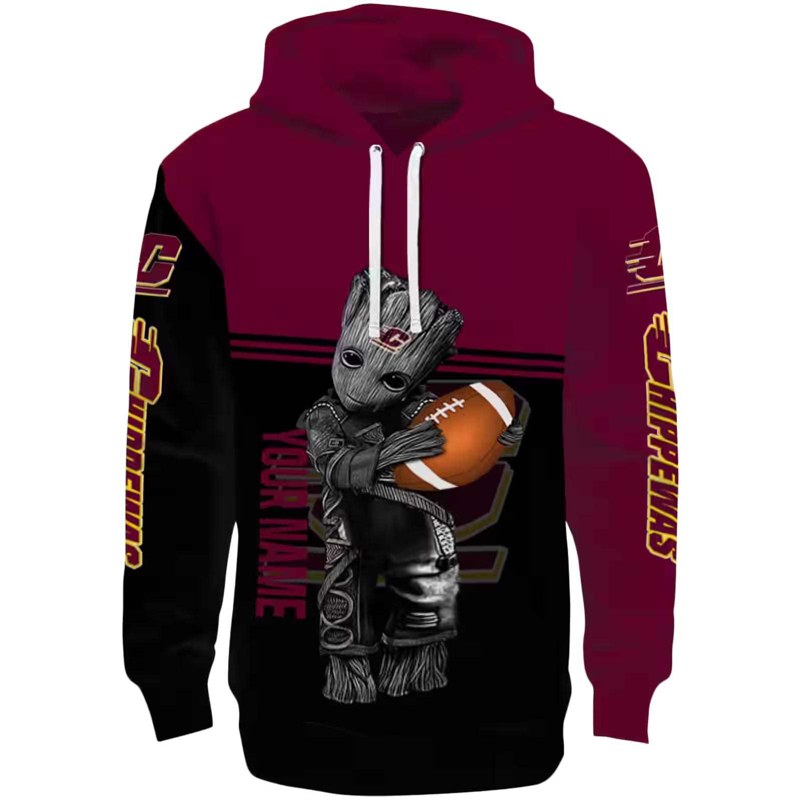Customized Central Michigan Chippewas Baby Groot Maroon Black Hoodie