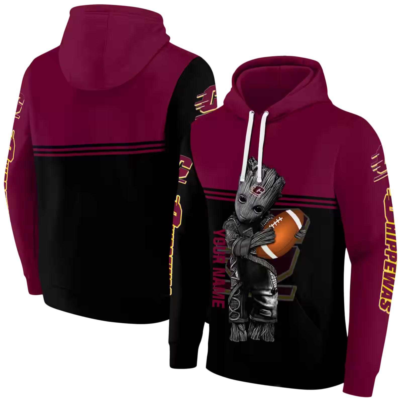 customized central michigan chippewas baby groot maroon black hoodie fashion forward