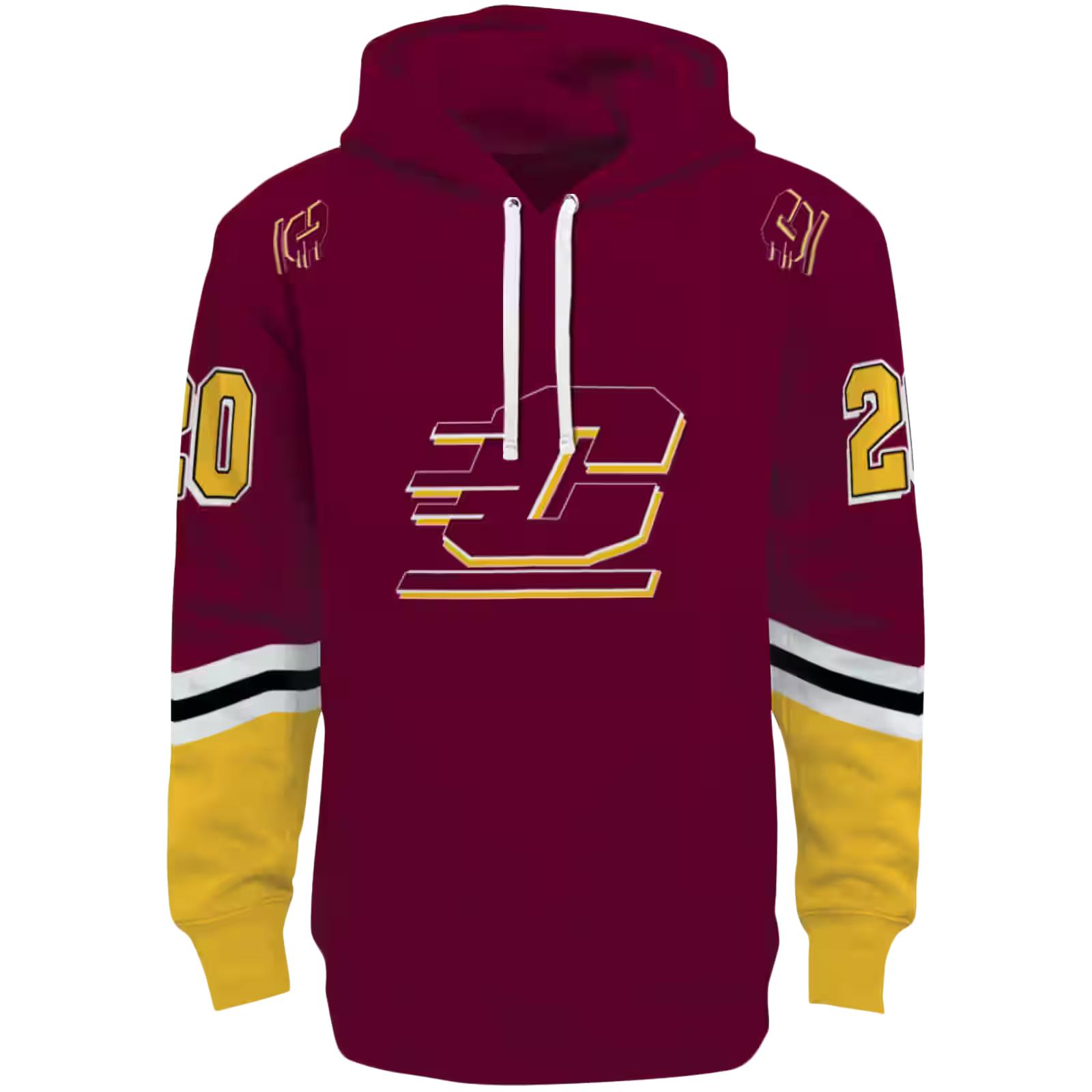 Customized Central Michigan Chippewas Striped Sleeves Maroon Hoodie