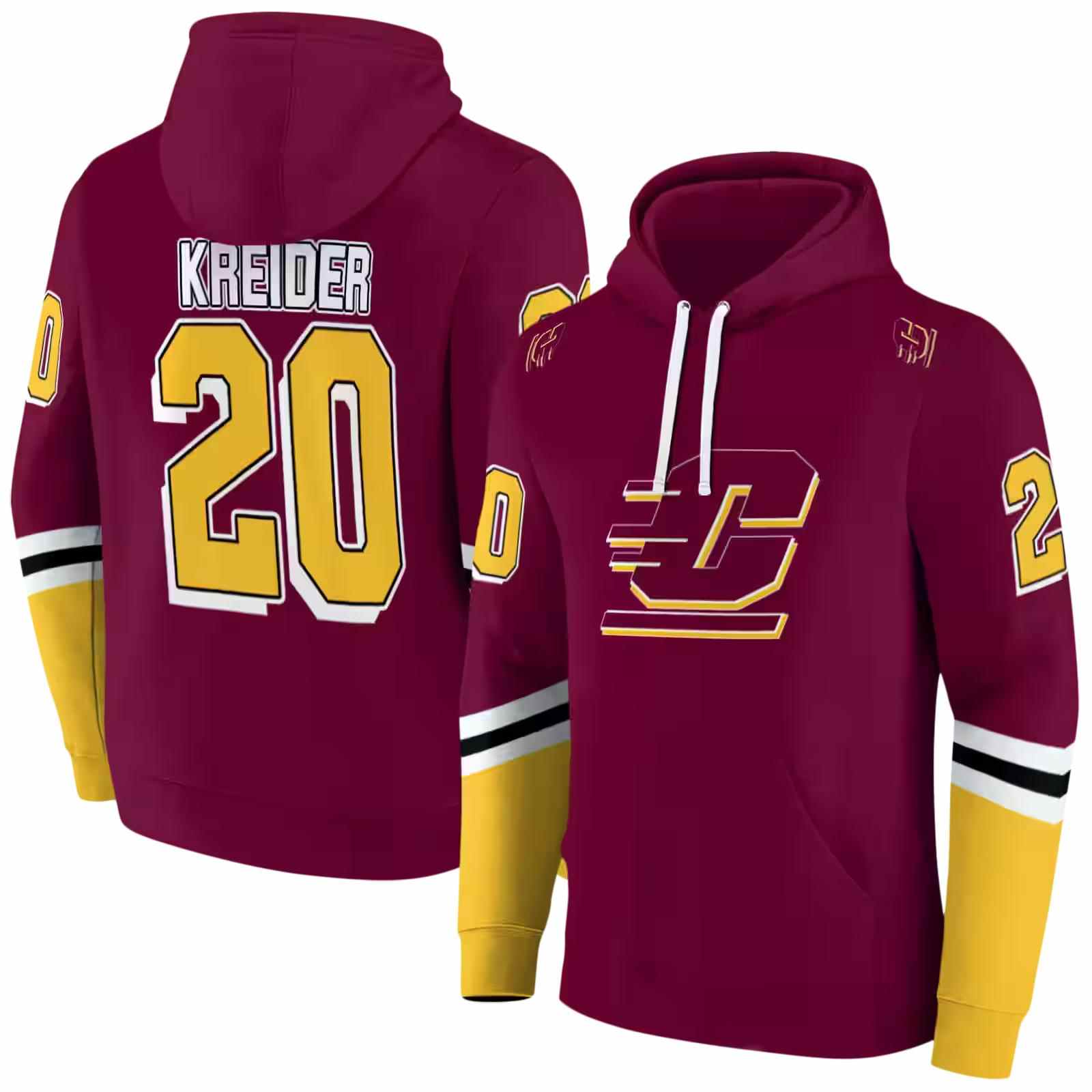 customized central michigan chippewas striped sleeves maroon hoodie fashion forward