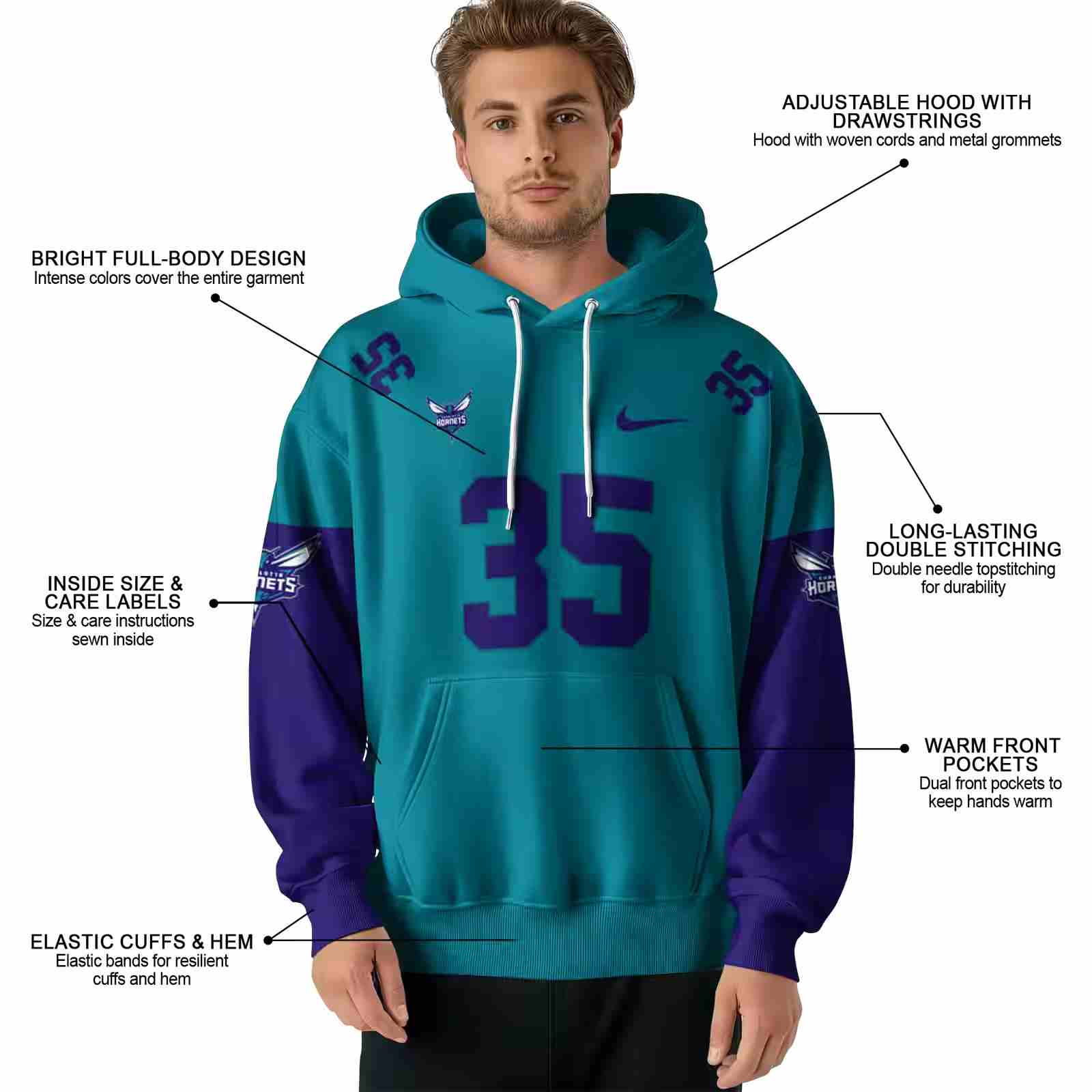 customized charlotte hornets minimal design teal hoodie latest model