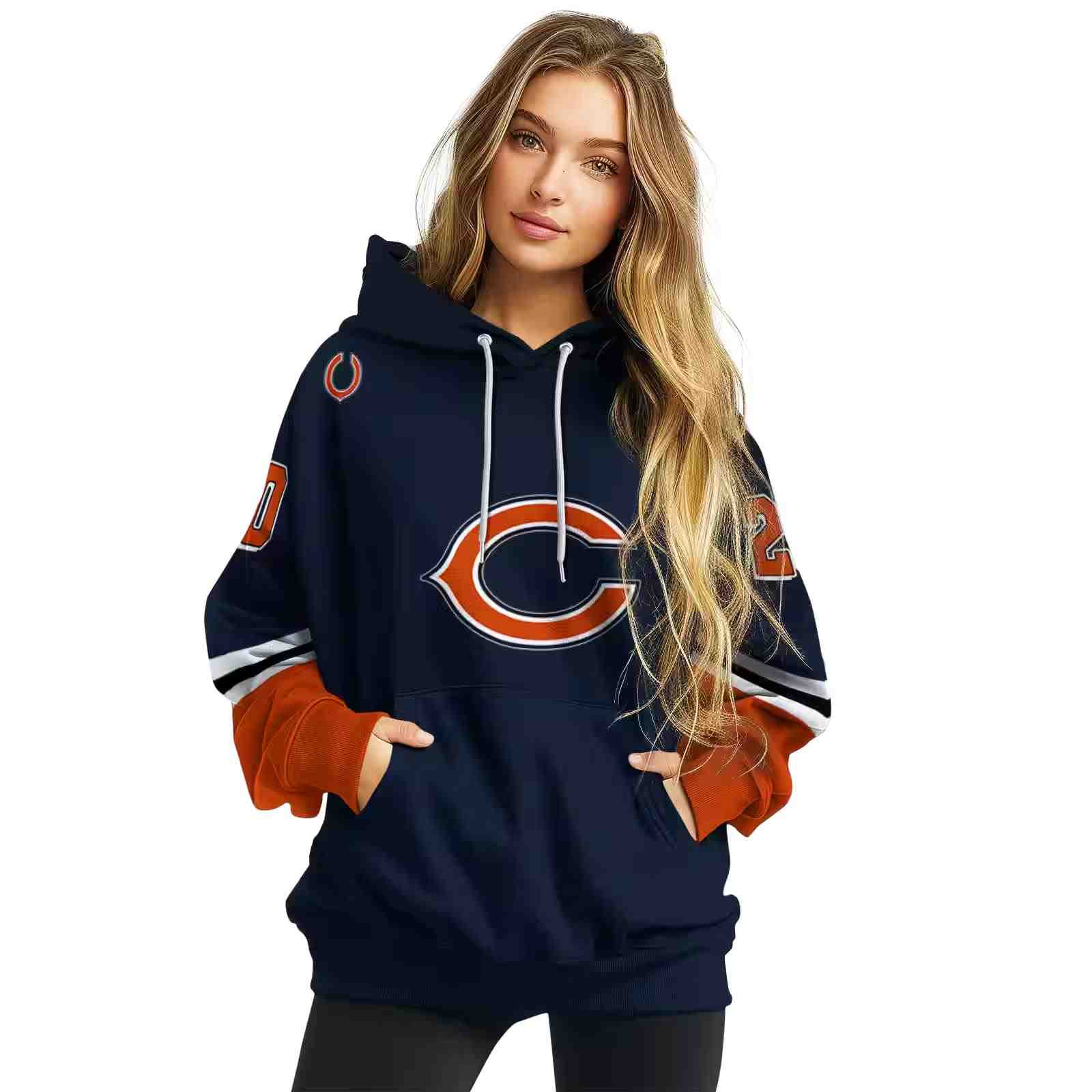 customized chicago bears striped sleeves blue hoodie high quality