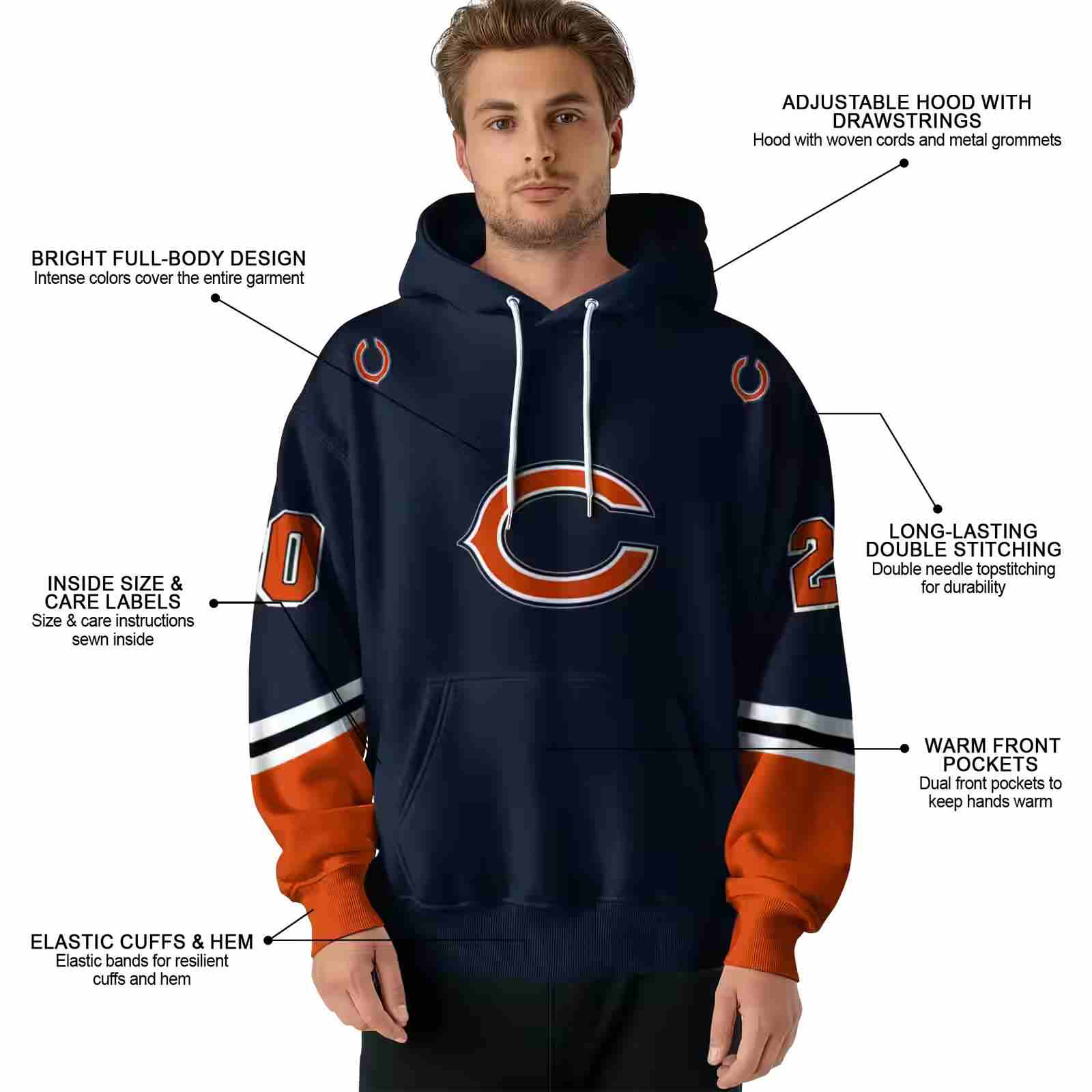 customized chicago bears striped sleeves blue hoodie latest model