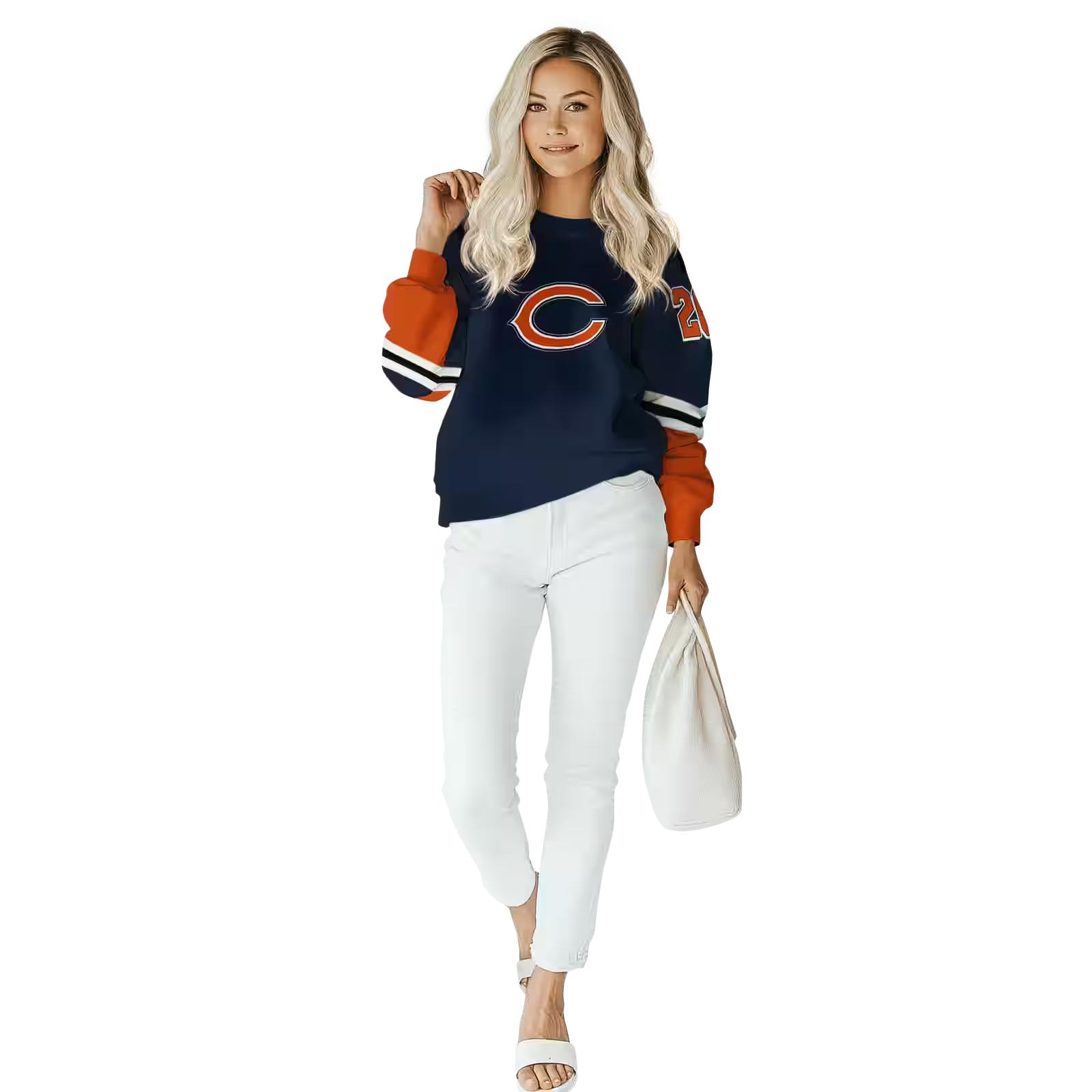 customized chicago bears striped sleeves blue hoodie trendy