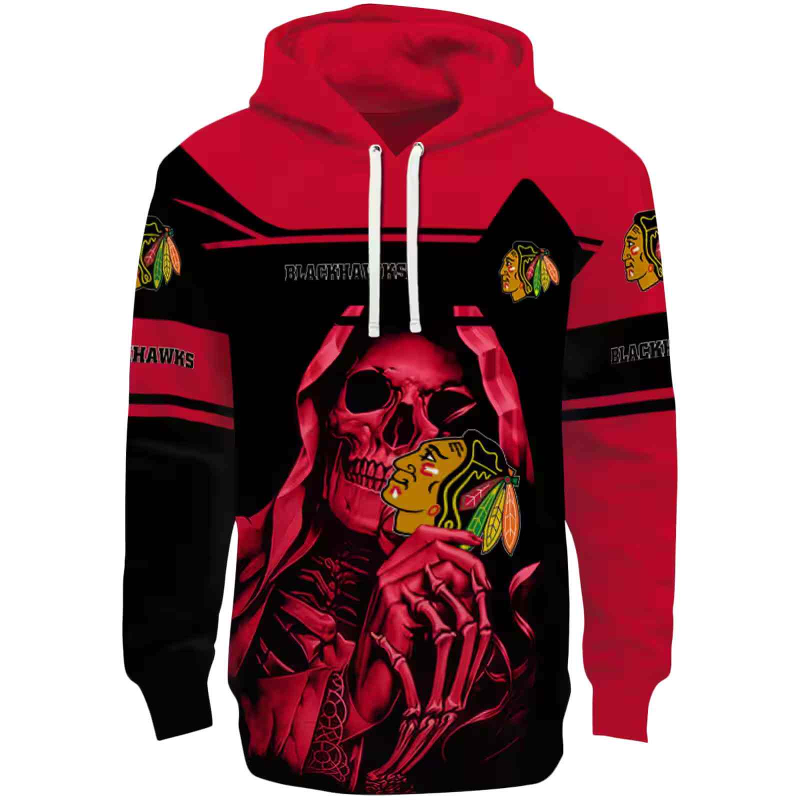 Customized Chicago Blackhawks Grim Reaper Red Black Hoodie