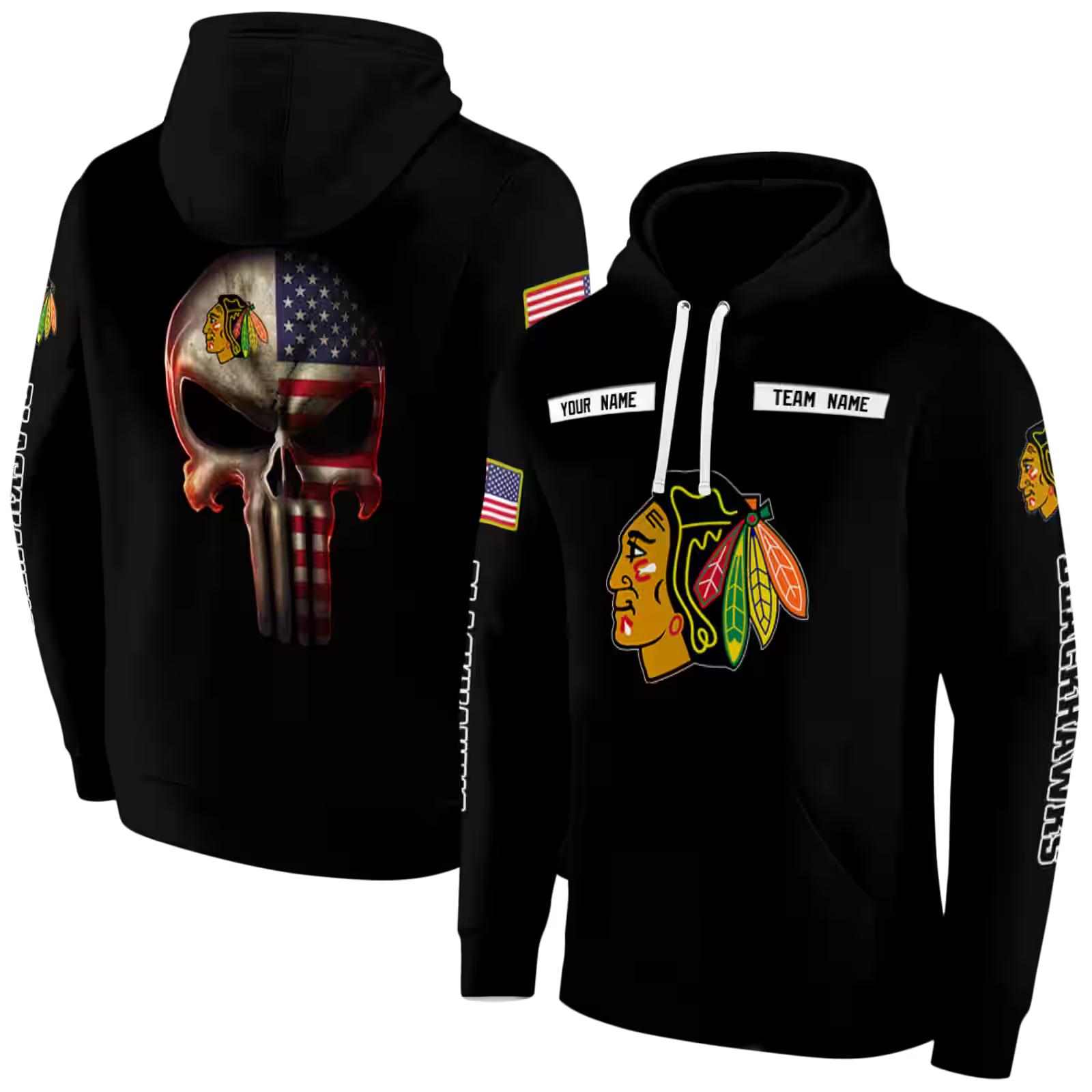 customized chicago blackhawks punisher skull black hoodie fashion forward