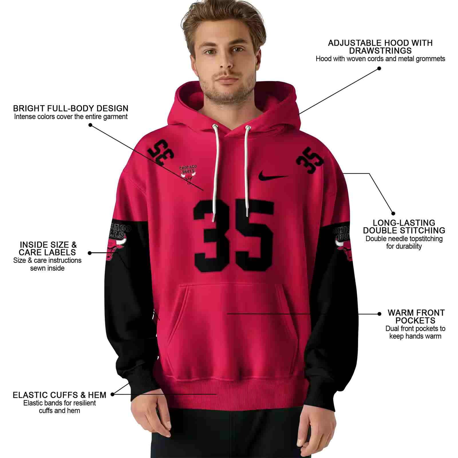 customized chicago bulls minimal design red hoodie latest model