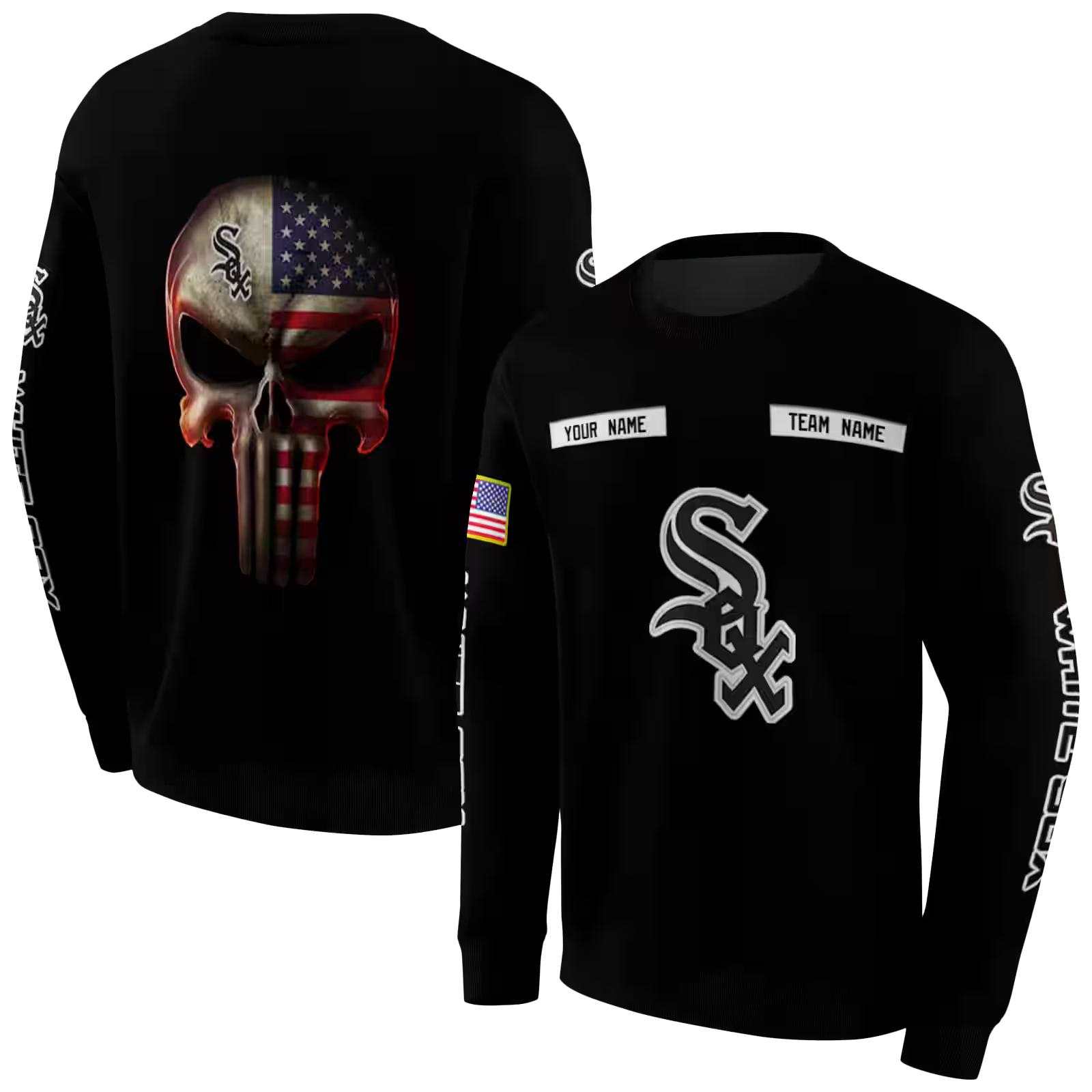 customized chicago white sox punisher skull black hoodie premium grade