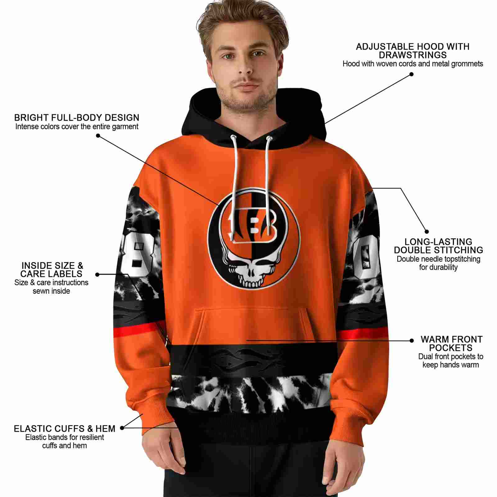 customized cincinnati bengals grateful vibes orange hoodie latest model