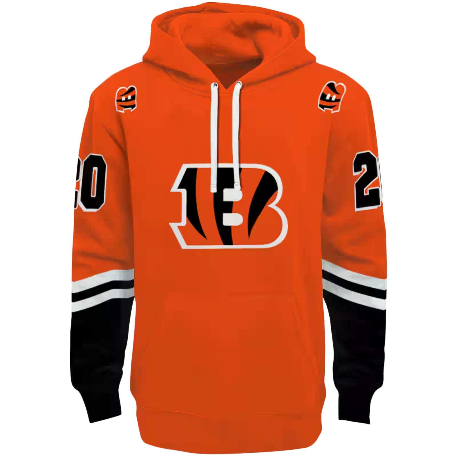 Customized Cincinnati Bengals Striped Sleeves Orange Hoodie