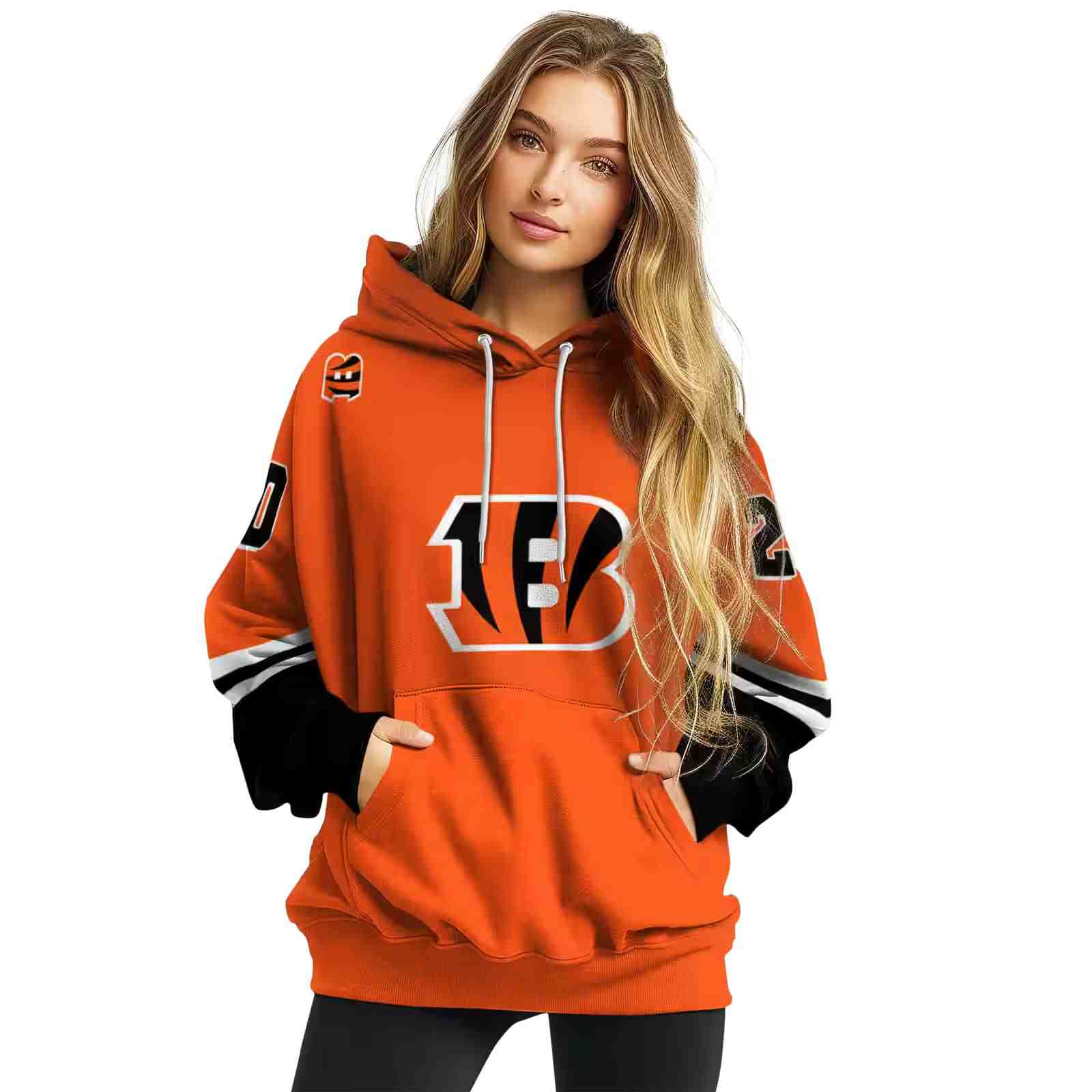 customized cincinnati bengals striped sleeves orange hoodie high quality