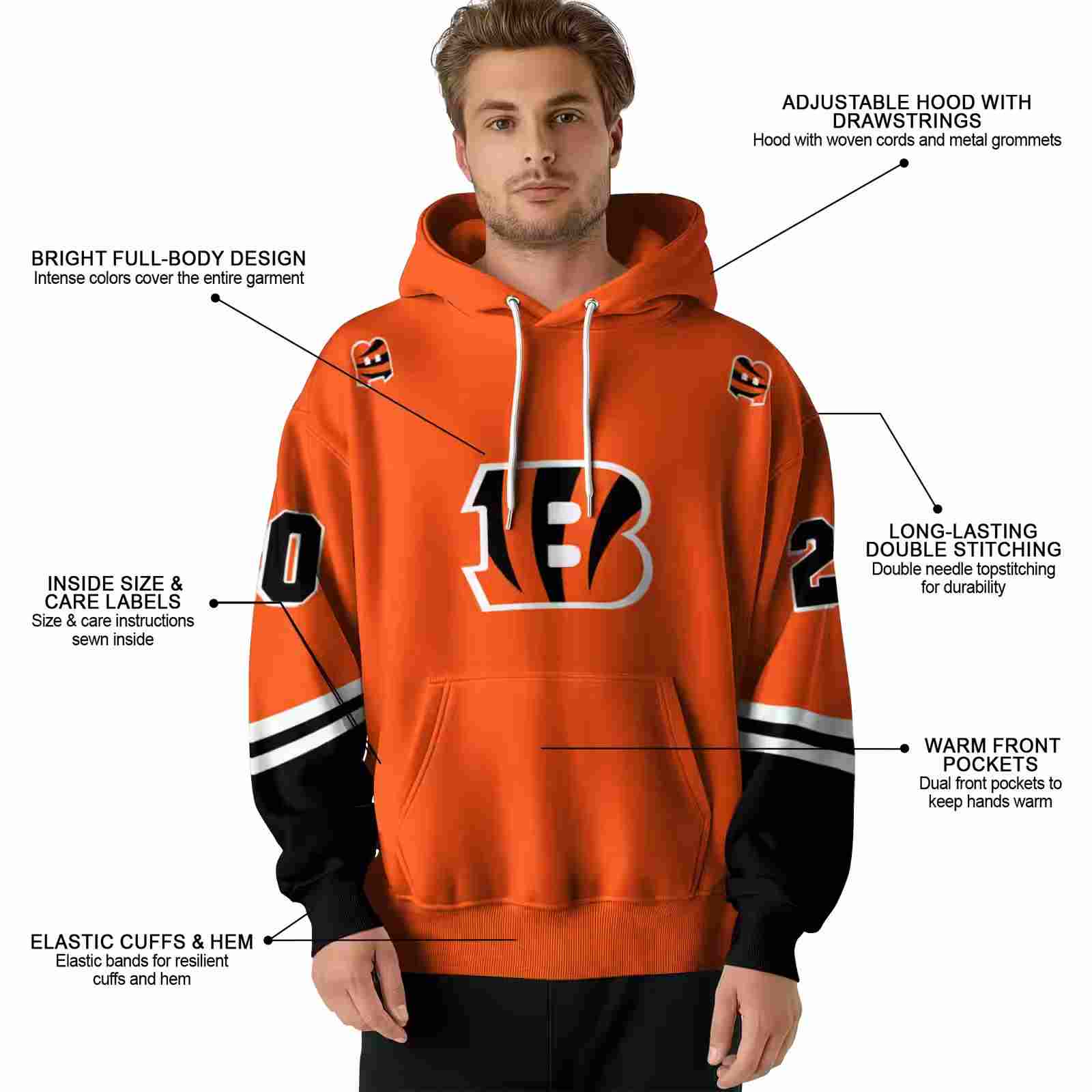 customized cincinnati bengals striped sleeves orange hoodie latest model